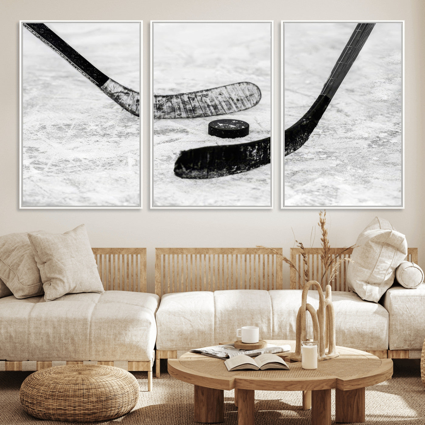 MGV-FC-60X30-3P - Winter Ice Hockey Sport Canvas Wall Art Print - Hockey Wall Art Print