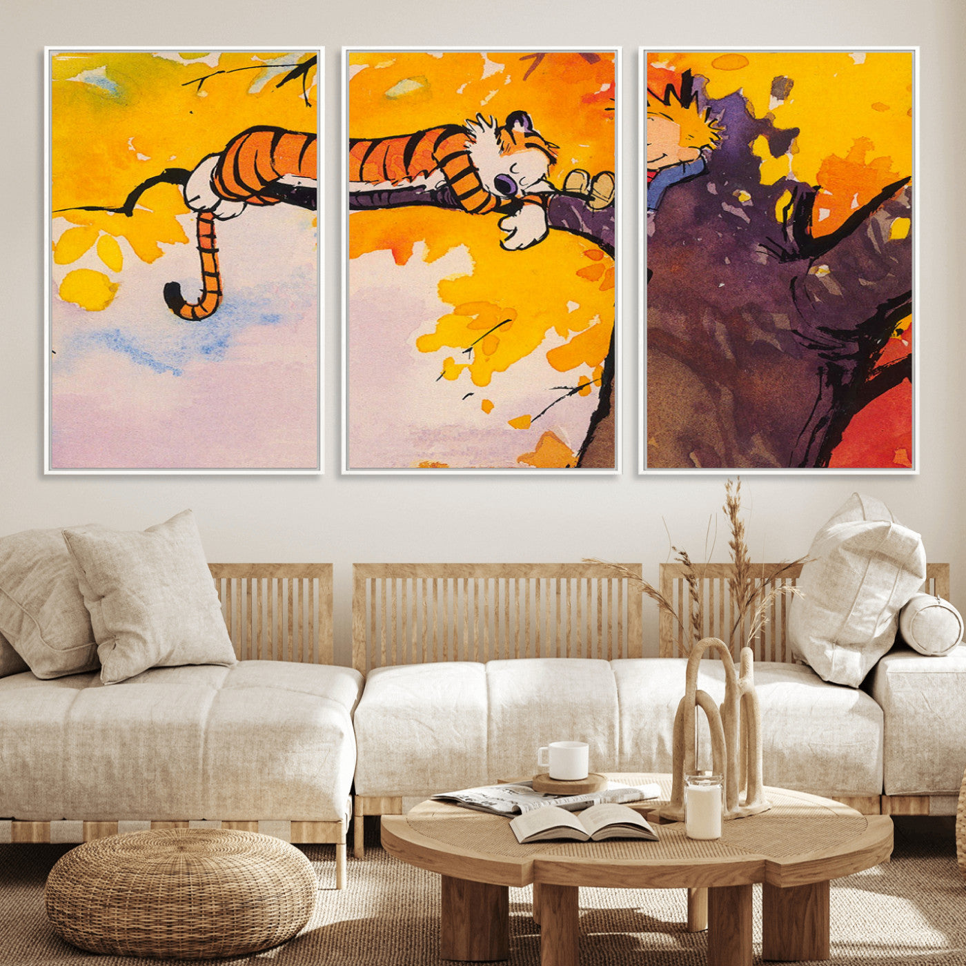 MGV-FC-60X30-3P - Calvin and Hobbes Tree Scene Canvas Print | 3 Panel Large Wall Art for Living Room or Kid’s Room,