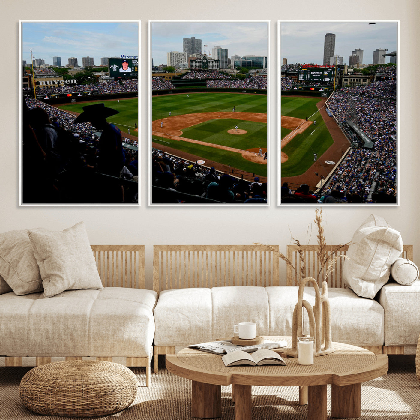 MGV-FC-60X30-3P - Chicago Cubs Baseball Team Print - Wrigley Field Stadium Wall Art Canvas Print