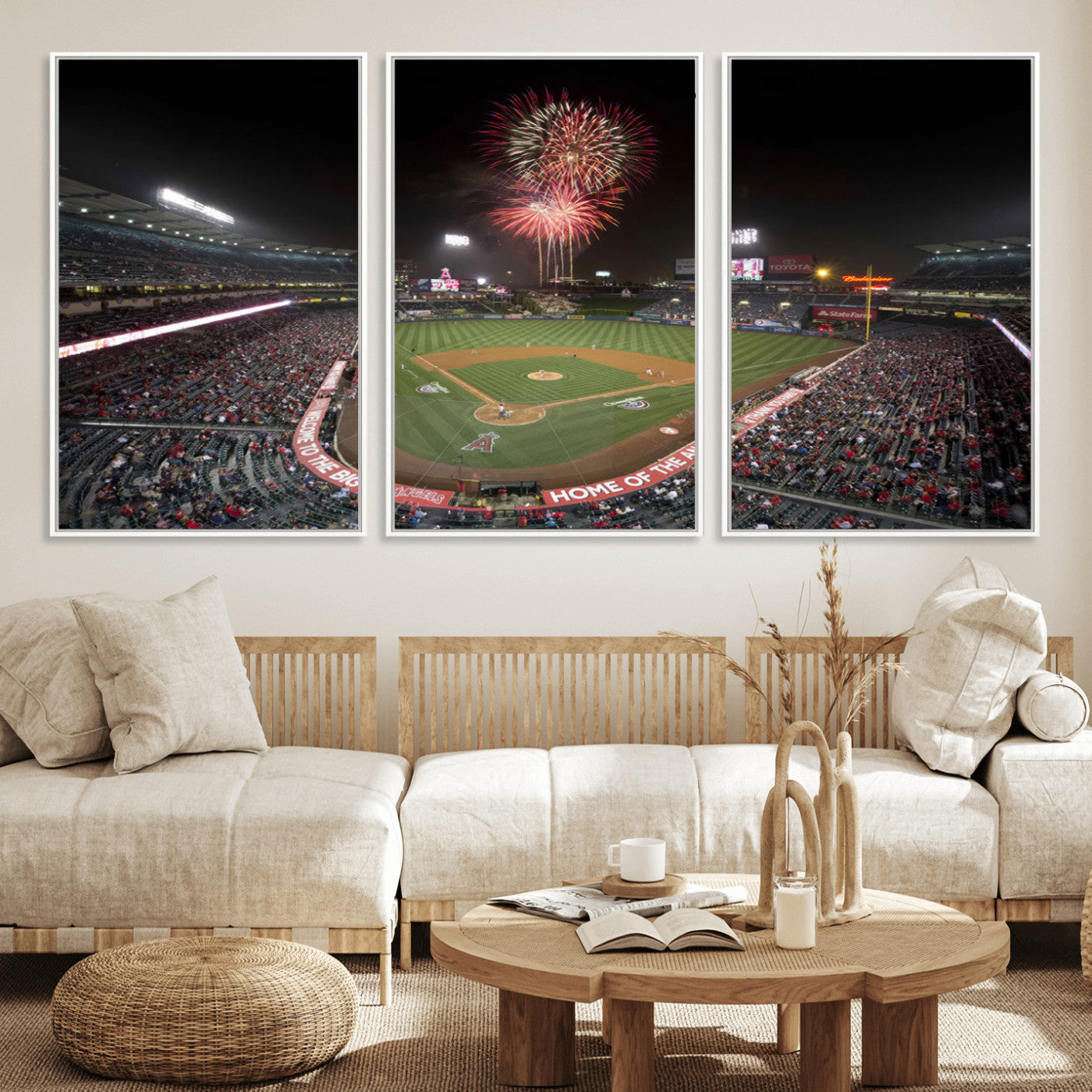 MGV-FC-60X30-3P - Fireworks at Angel Stadium – Los Angeles Angels Night Game Canvas Print, Framed, Ready to Hang