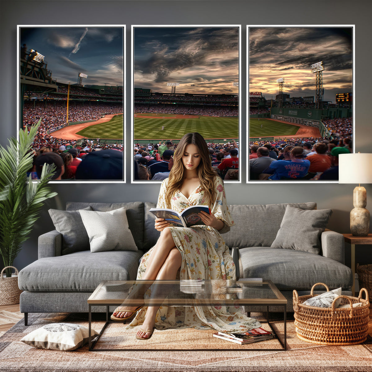53432-MGV-CV-36X24 - Boston Red Sox Baseball Team Print, Massachusetts Fenway Park Stadium Wall Art Canvas Print
