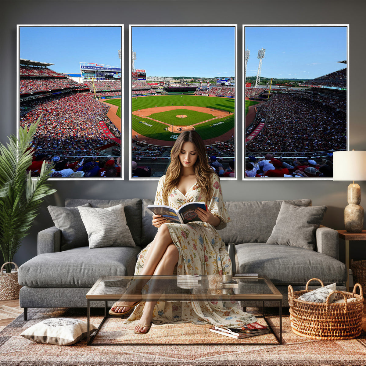 90998-MGV-CV-36X24 - Cincinnati Reds Baseball Canvas Print | Great American Ball Park Stadium Wall Art