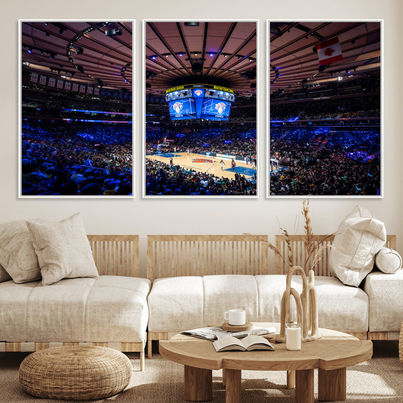 MGV-FC-60X30-3P - Madison Square Garden Basketball Arena Print - Madison Square Garden Basketball Game Triple Canvas Wall Art - NBA Match Atmosphere