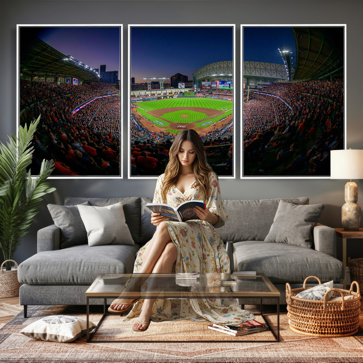 44322-MGV-CV-36X24 - Houston Astros Baseball Print Canvas, Houston Minute Maid Park Stadium Wall Art