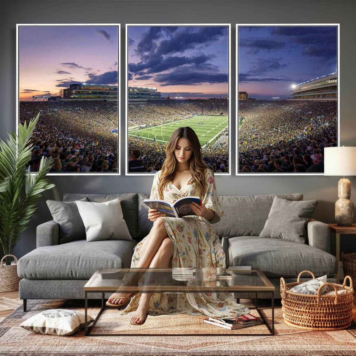 50825-MGV-CV-36X24 - Notre Dame Fighting Irish Football Team Print, Notre Dame Stadium Wall Art Canvas Print