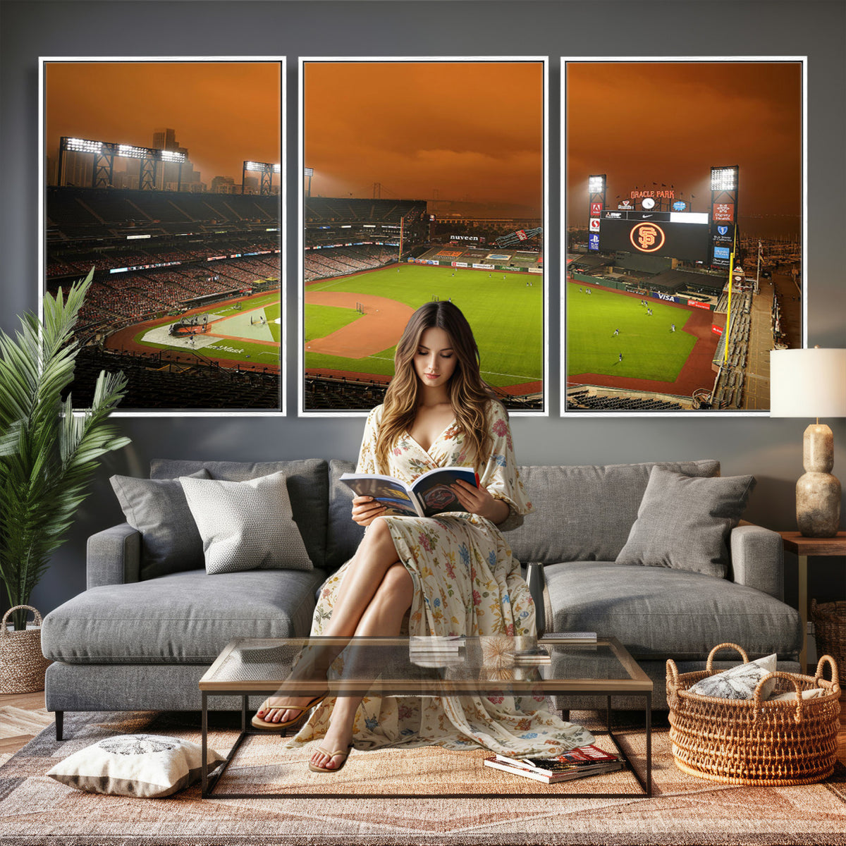 31315-MGV-CV-36X24 - San Francisco Giants Baseball Team Print, Oracle Park Stadium Wall Art Canvas Print