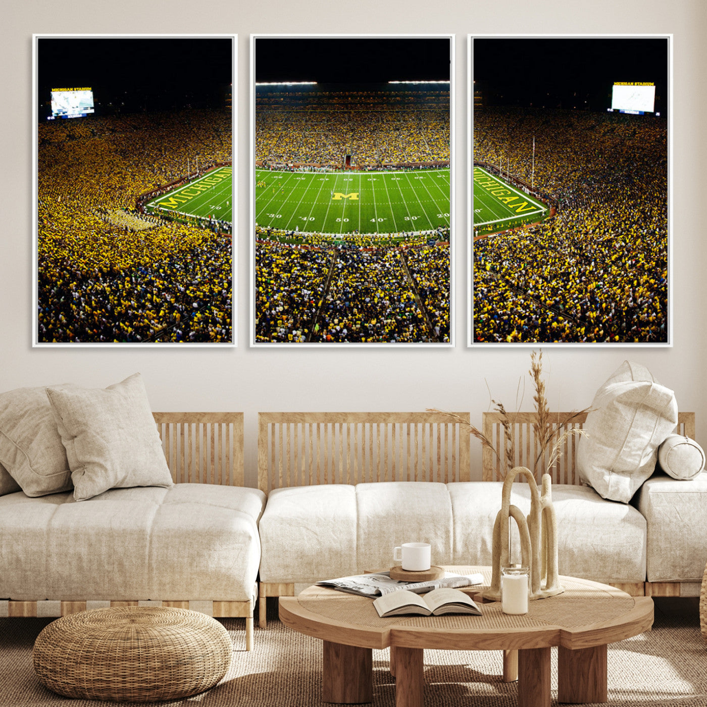 26166-MGV-CV-36X24-Stadium in Michigan Wall Art Canvas Print, Framed American Football Stadium Art Picture Print, Football Stadium Field Perfect Sports Room Decor Artwork
