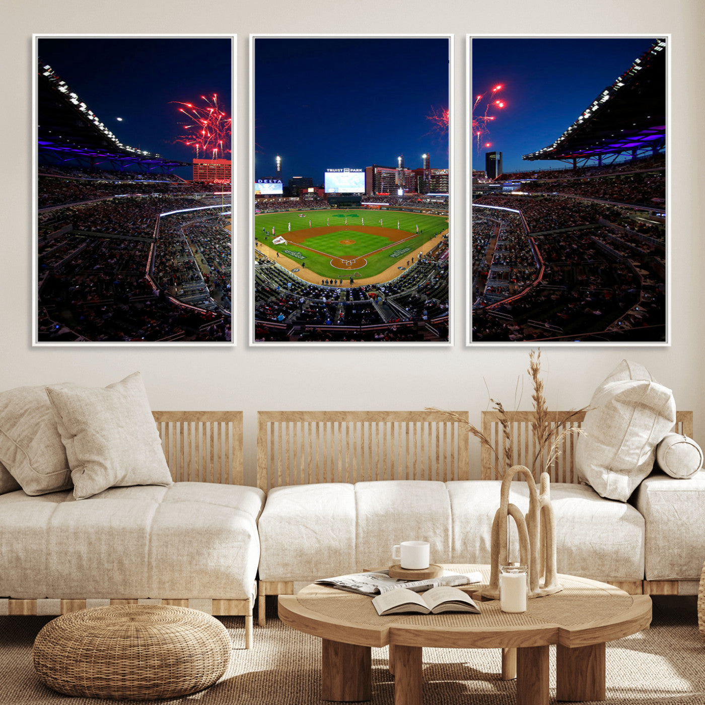 MGV-FC-60X30-3P - Truist Park Atlanta Braves Baseball Stadium Wall Art Print | Large 3-Panel Canvas Print for Sports Fans | Framed, Ready-to-Hang Baseball Decor