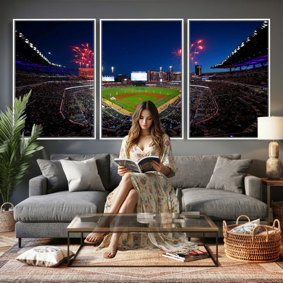 50582-MGV-CV-36X24 - Truist Park Atlanta Braves Baseball Stadium Wall Art Print | Large 3-Panel Canvas Print for Sports
