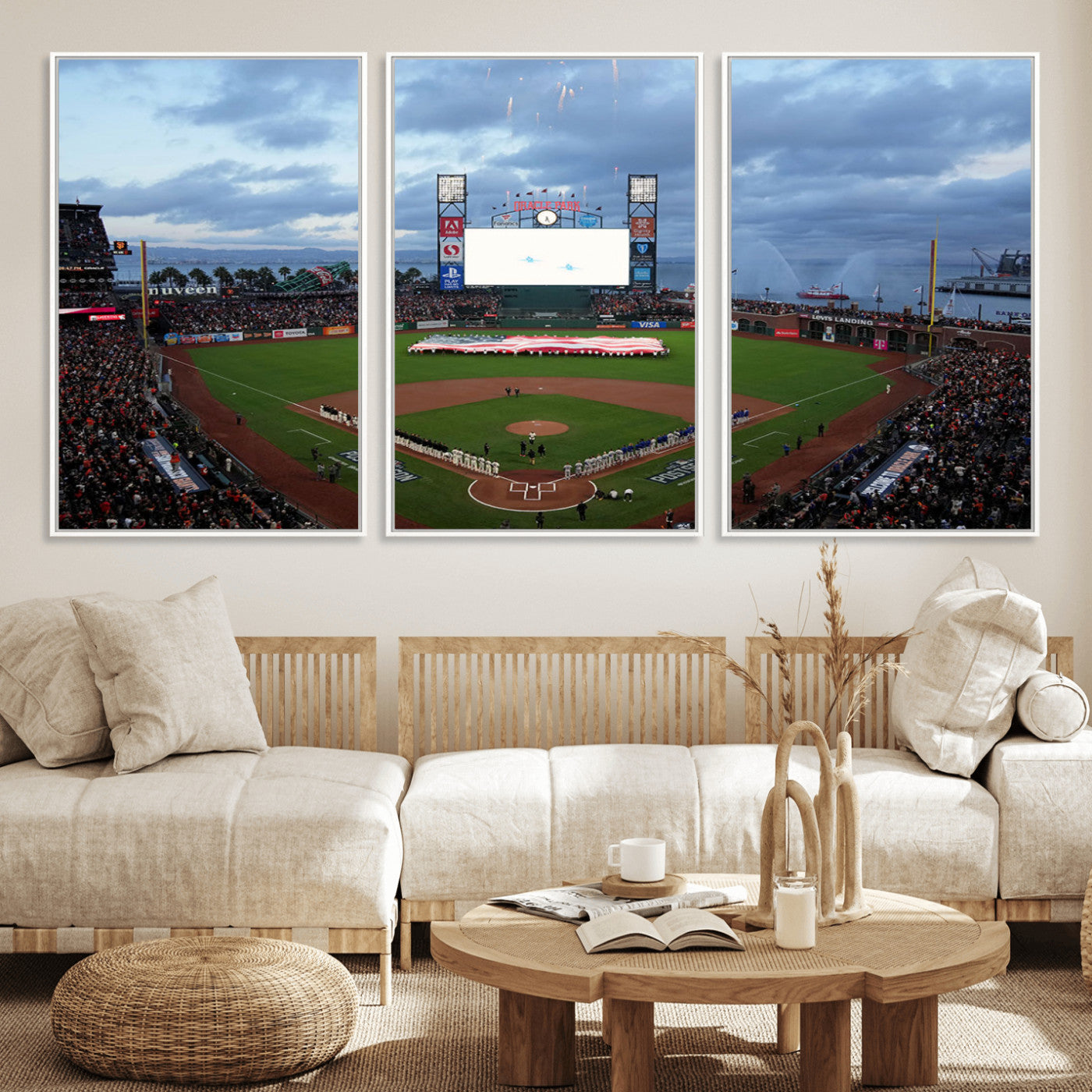 MGV-FC-60X30-3P - Oracle Park San Francisco Giants Wall Art | 3-Panel Canvas Print of Oracle Park Stadium | Large Framed Baseball Wall Decor | Ready-to-Hang MLB Canvas Print
