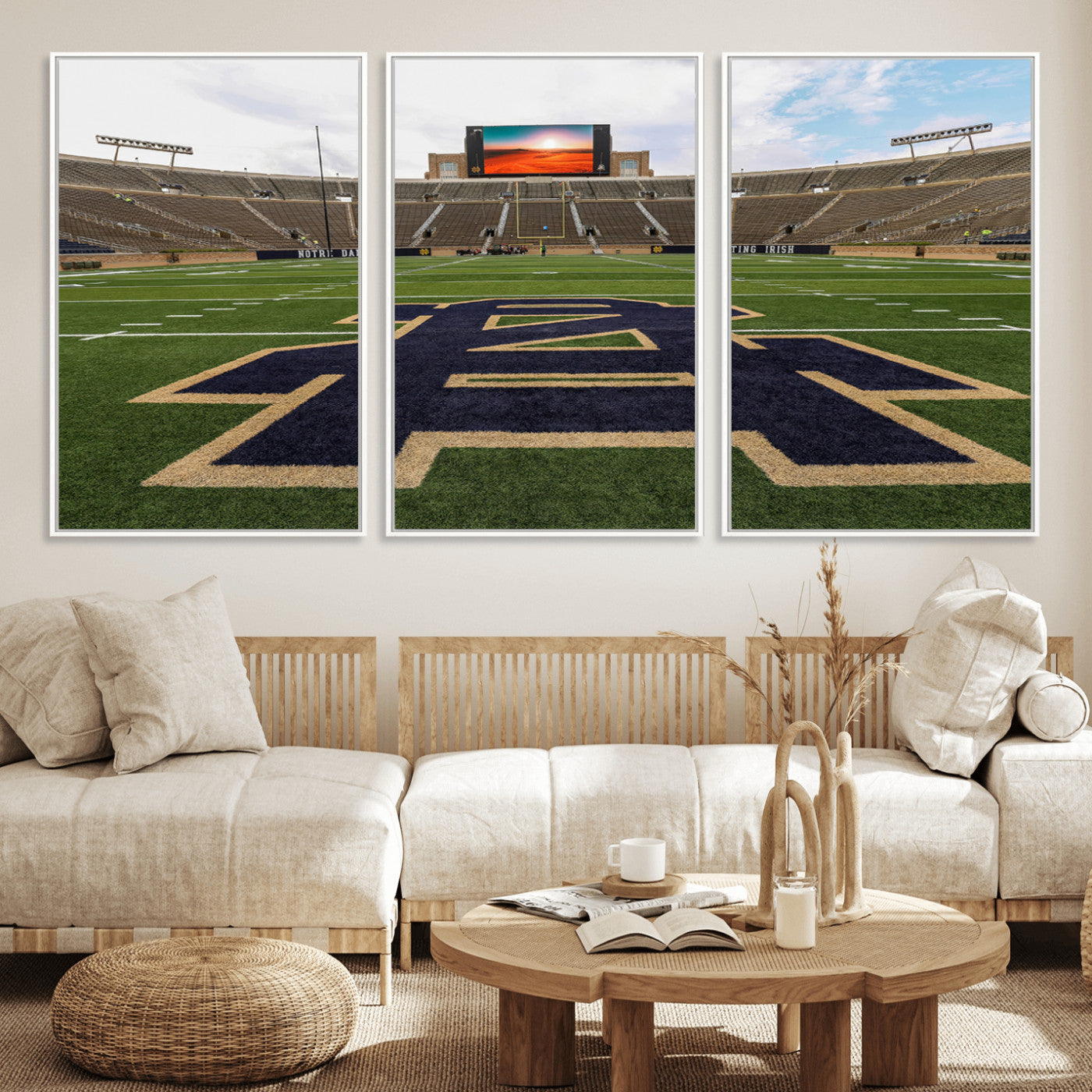 MGV-FC-60X30-3P - Notre Dame Stadium Giclee Canvas Print | Triptych Wall Art Featuring Iconic Notre Dame Football Field | Ready-to-Hang Sports Stadium Decor