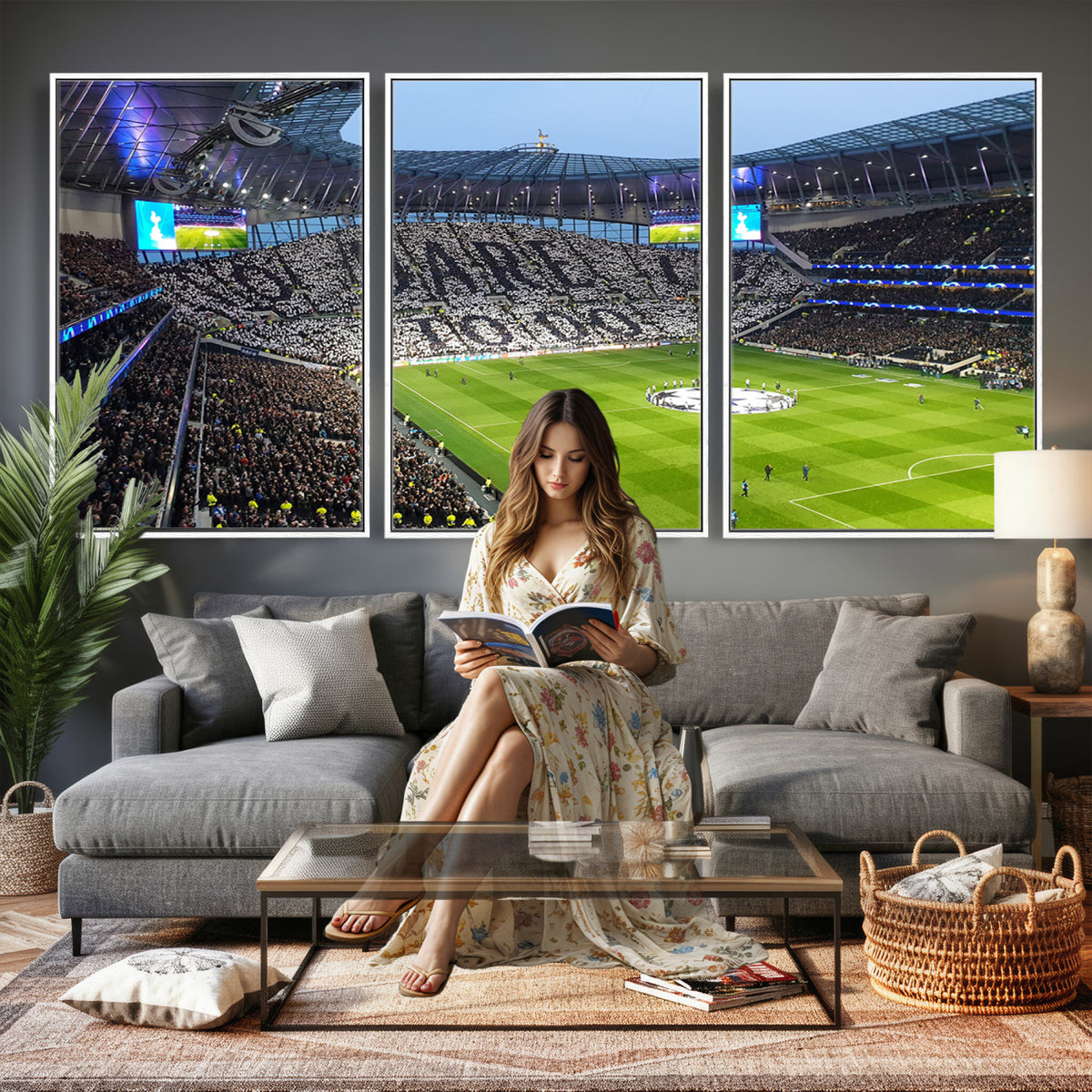 38765-MGV-CV-36X24 - Tottenham Hotspur Stadium Canvas Print, Match Day Triple Canvas Wall Art
