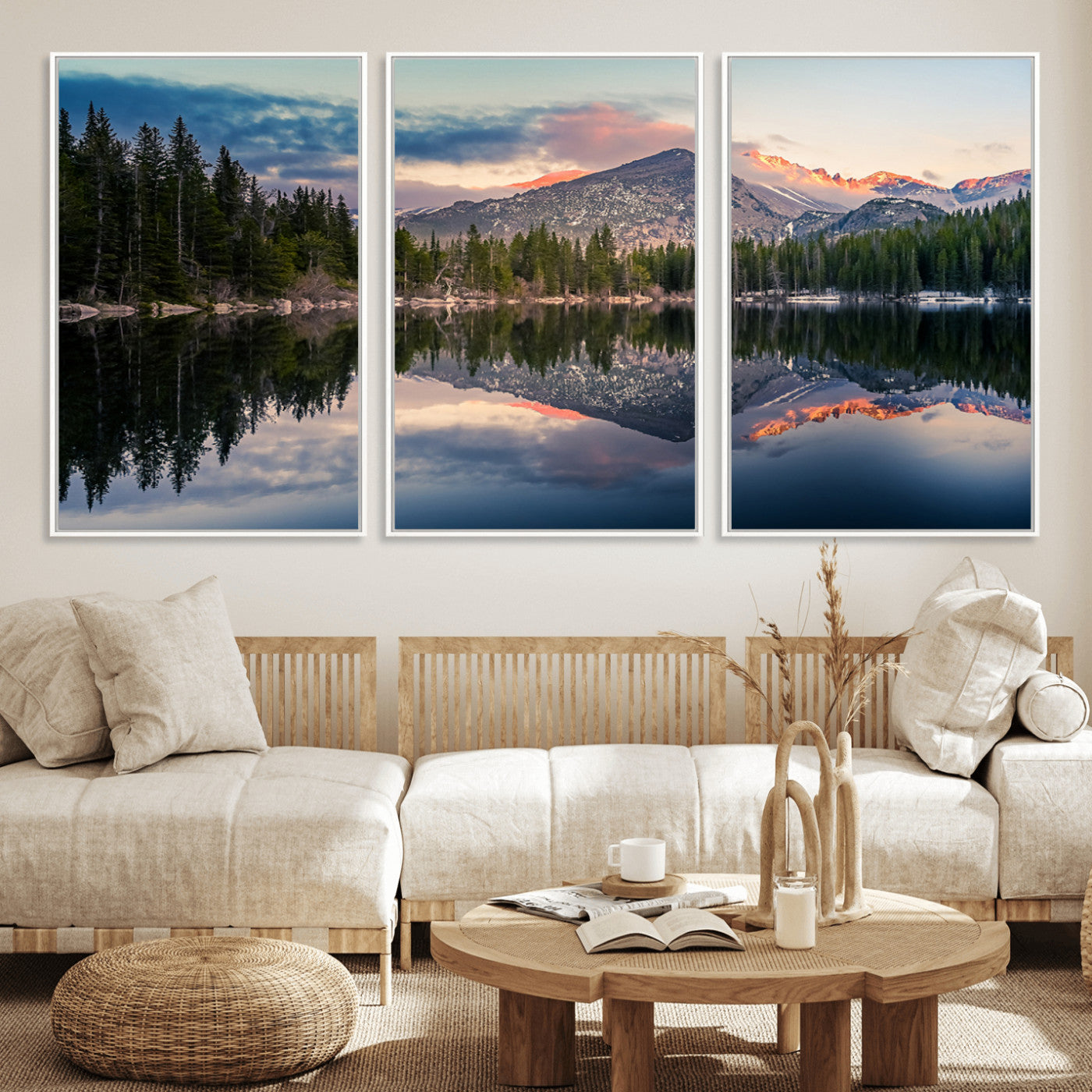 MGV-FC-60X30-3P - Bear Lake Reflection at Rocky Mountain National Park Wall Art Canvas Print, Scenic Mountain Landscape Canvas Print Set | Mountain Lake Wall Art Print