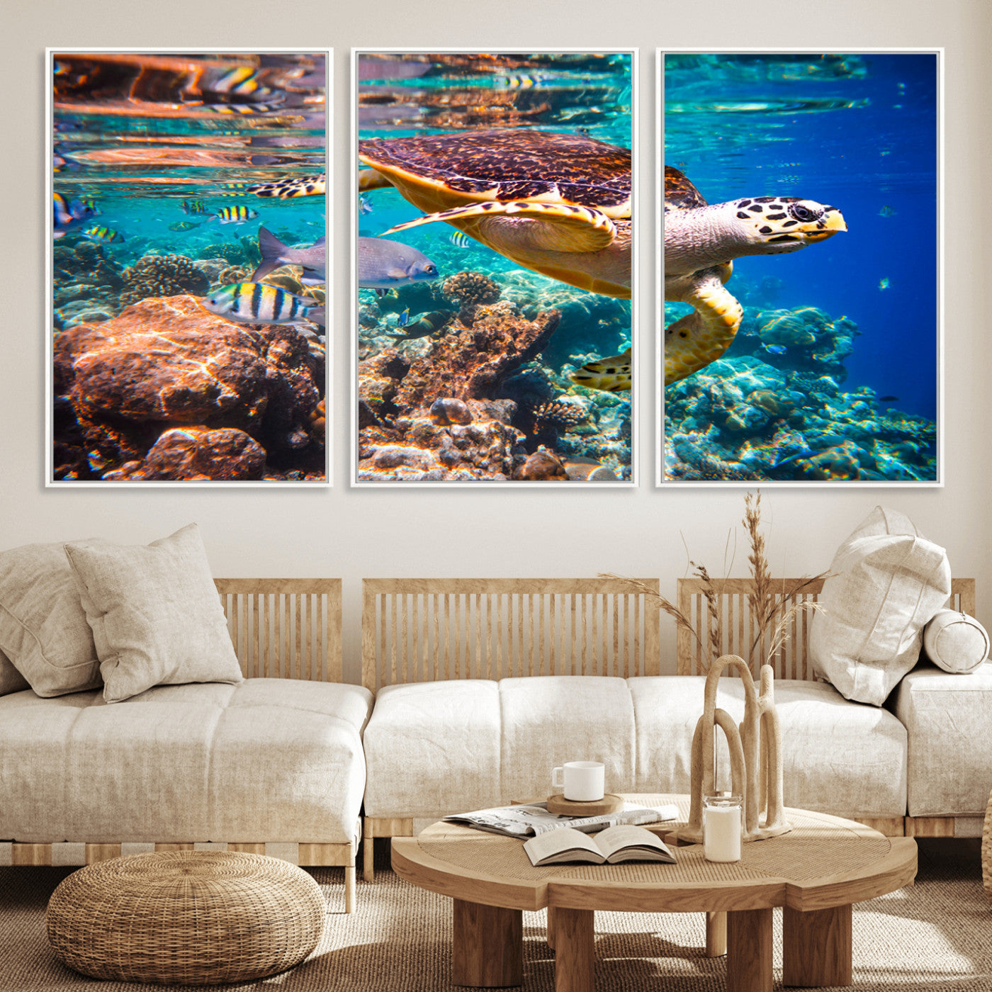 MGV-FC-60X30-3P - Sea Turtle Wall Art Canvas Print – Vibrant Ocean Coral Reef Décor, Ready to Hang