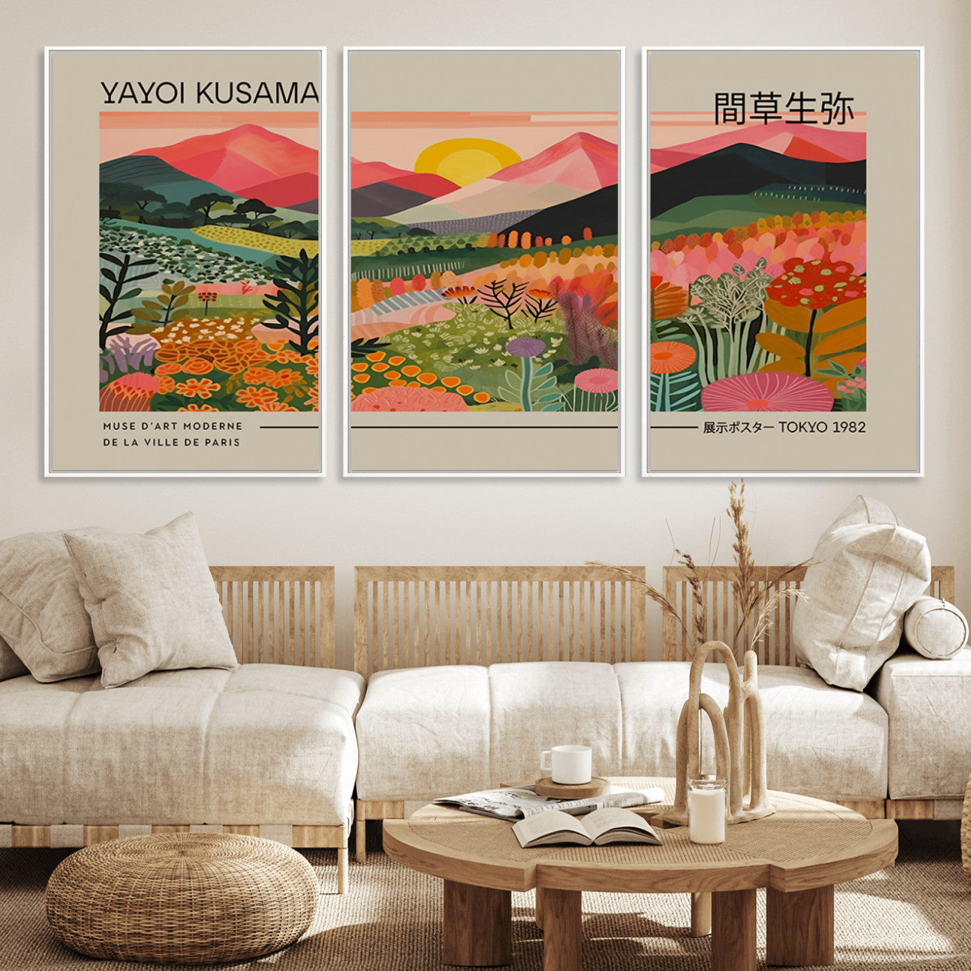 MGV-FC-60X30-3P - Yayoi Kusama 1986 Wall Art Print - Wabi Sabi Japanese Wall Art Print - Vibrant Abstract Landscape