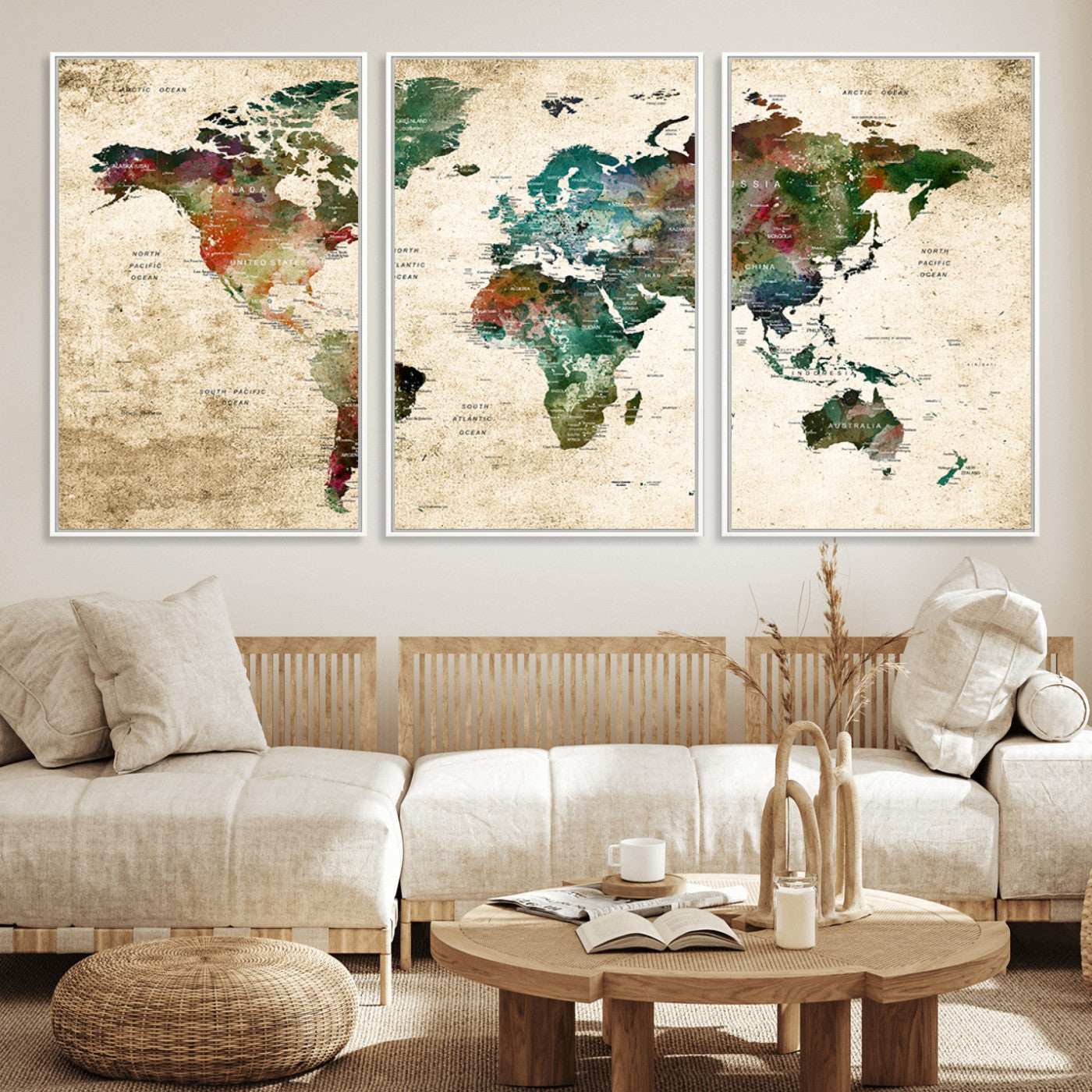 45128-MGV-FC-60X30-3P_White-Push Pin World Map Canvas Print – Framed Wall Art for Couples to Track Their Travels – Anniversary Gift or Home Adventure Decor