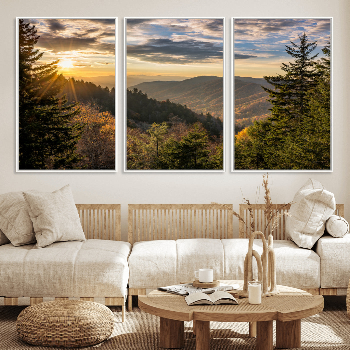 MGV-FC-60X30-3P - Sunrise Over the Smoky Mountains Canvas Wall Art – Breathtaking Scenic Landscape Photography in a