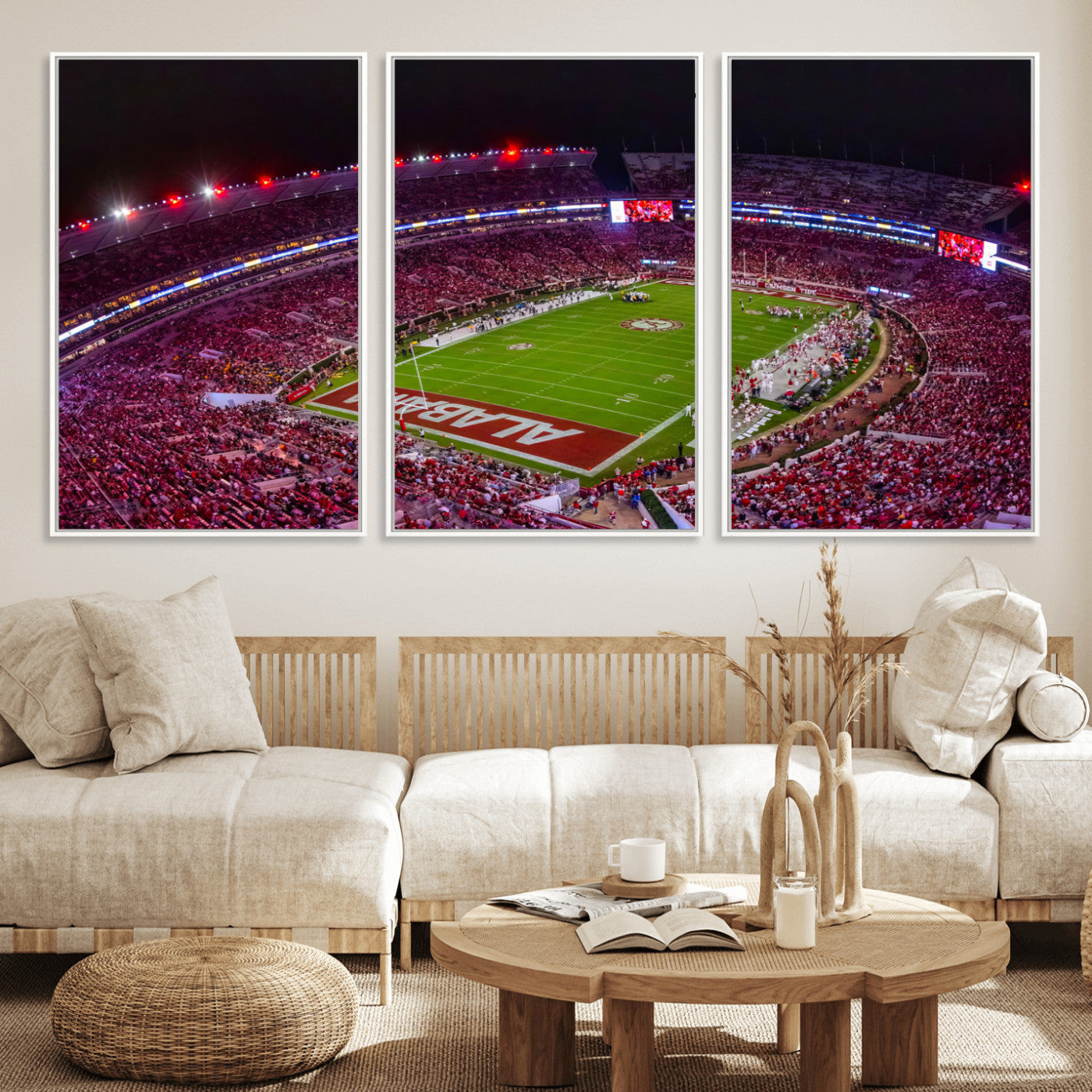 MGV-FC-60X30-3P - Bryant-Denny Stadium Night Game Triple Canvas Wall Art - Alabama Crimson Tide Football Match