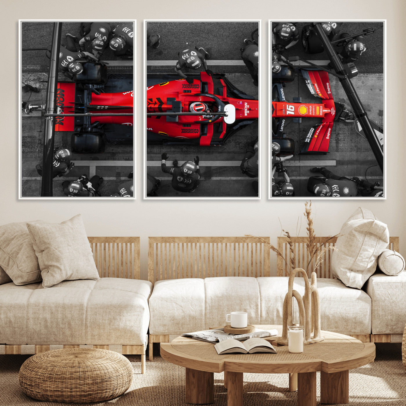 MGV-FC-60X30-3P - Ferrari Pit Stop Canvas Wall Art – Precision and Speed Captured in Bold Motorsport Imagery – Ready
