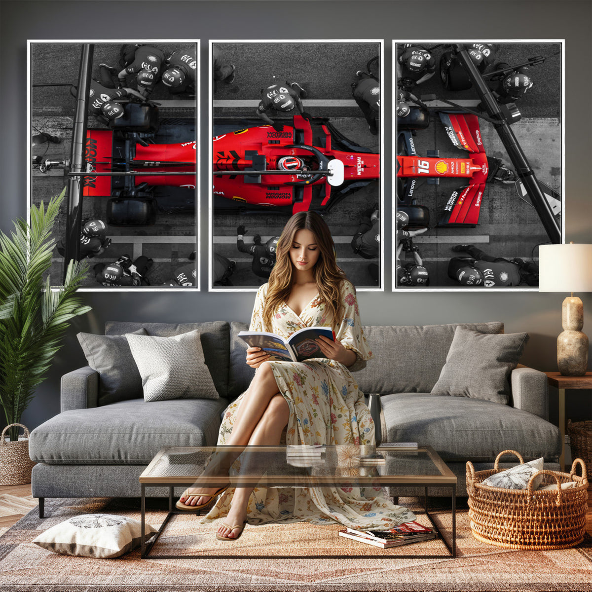 99356-MGV-CV-36X24 - Ferrari Pit Stop Canvas Wall Art | Precision and Speed