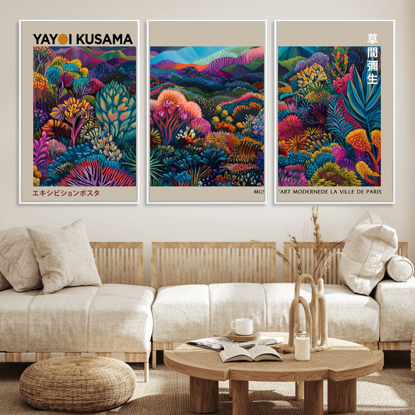 MGV-FC-60X30-3P - Framed Japanese 1986 Wall Art Print, Yayoi Kusama 1986 Wall Art Print – Japanese Wall Art Print,