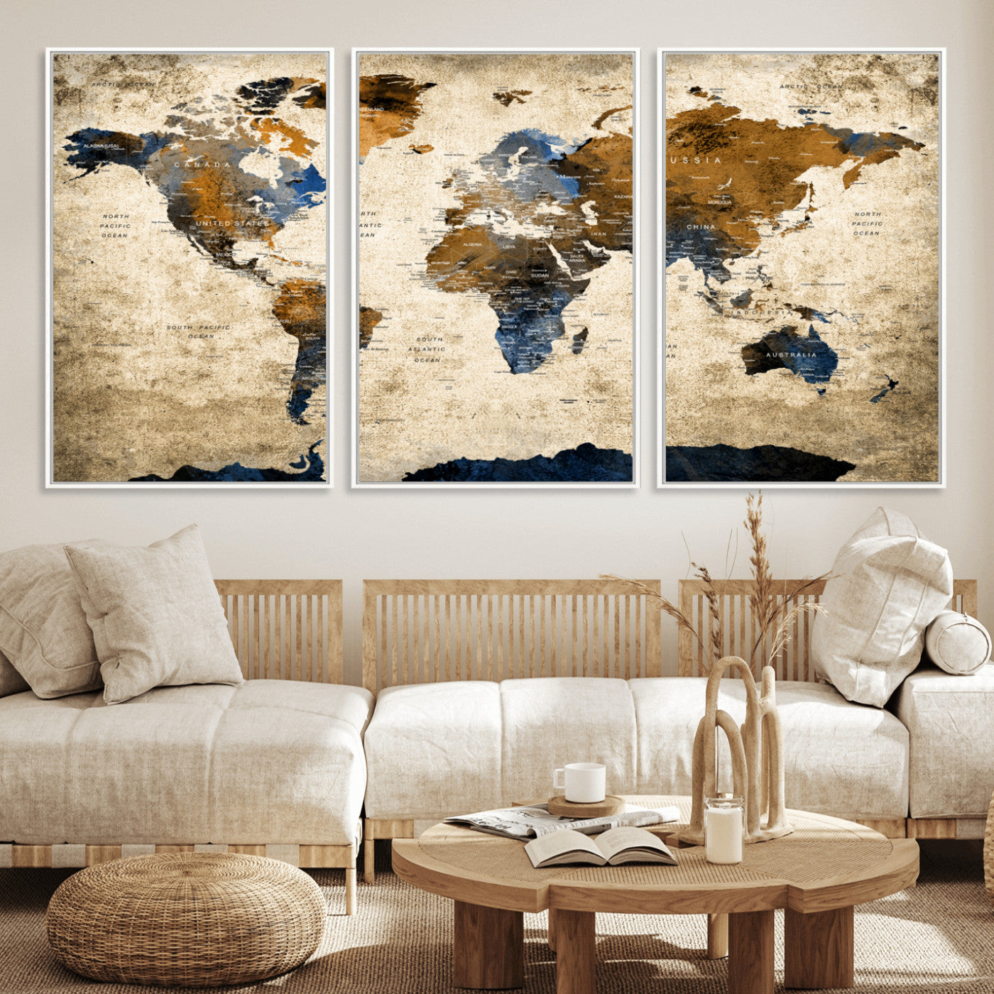 MGV-FC-60X30-3P - Push Pin World Map Canvas Print – Framed Wall Art for Couples to Track Their Travels – Anniversary
