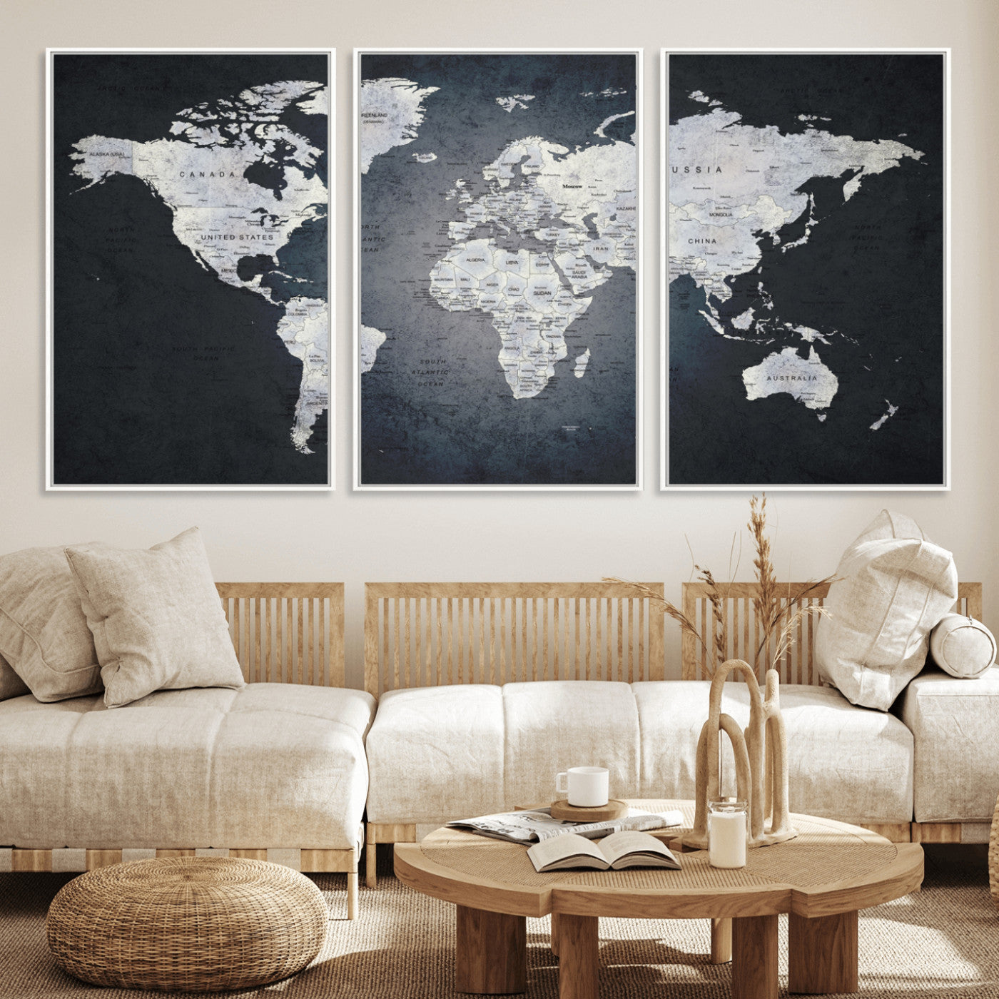 MGV-FC-60X30-3P - World Map Wall Art Canvas Print for Home and Office Decor