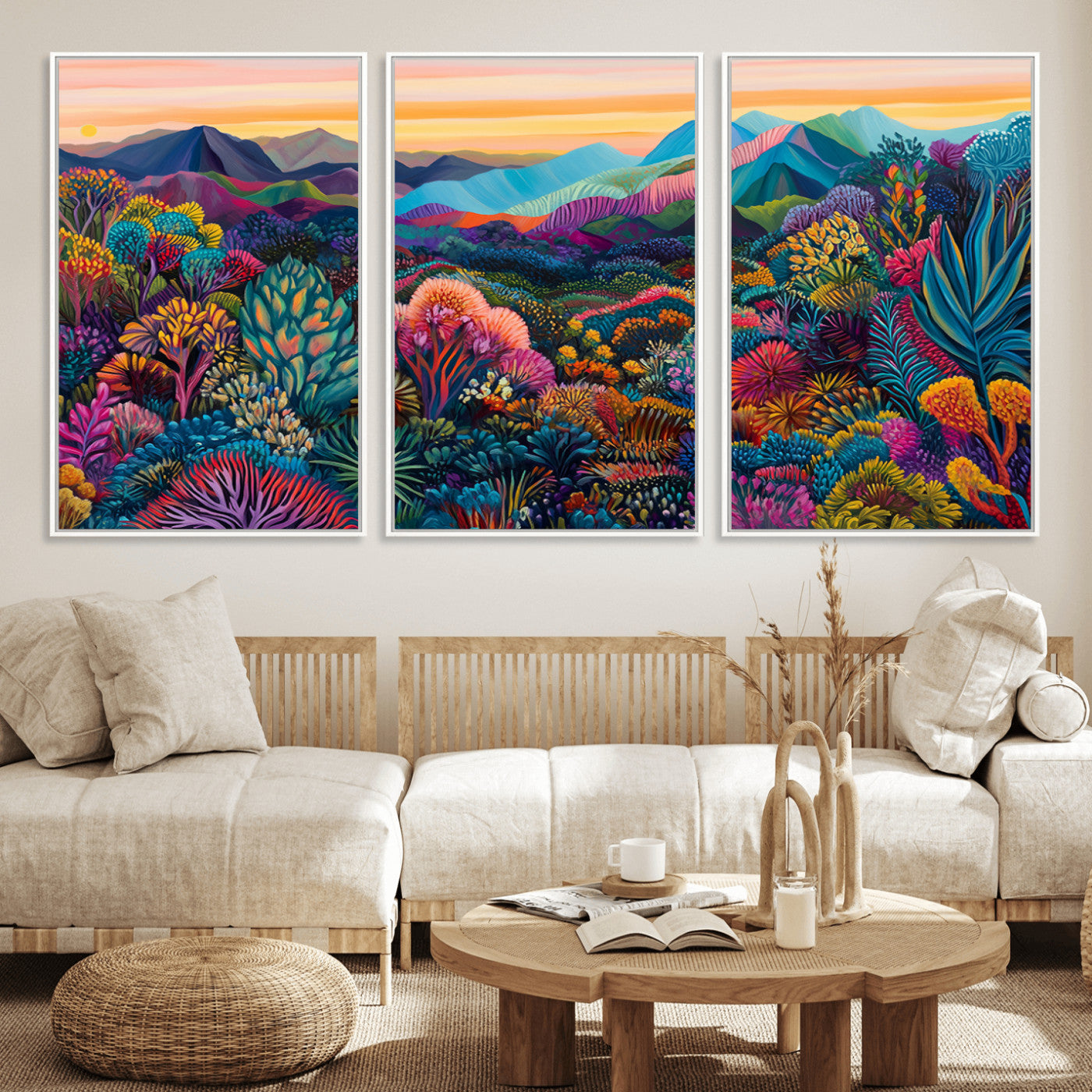 MGV-FC-60X30-3P - Colorful Abstract Landscape Wall Art Print Canvas - Vibrant Modern Decor for Living Room, Office, or