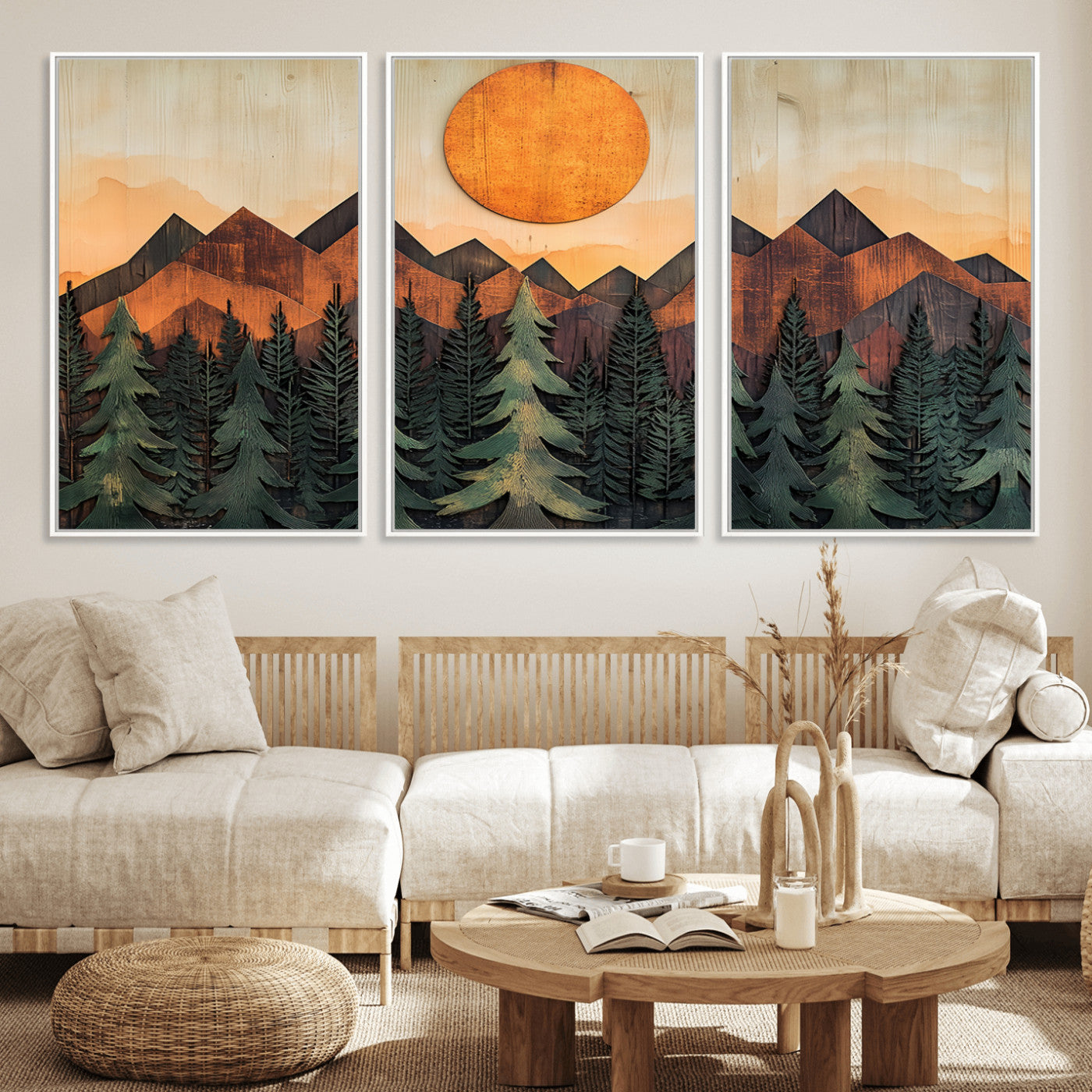 MGV-FC-60X30-3P - Sunset Mountain Landscape Canvas Wall Art Print - Nature Decor for Living Room, Office
