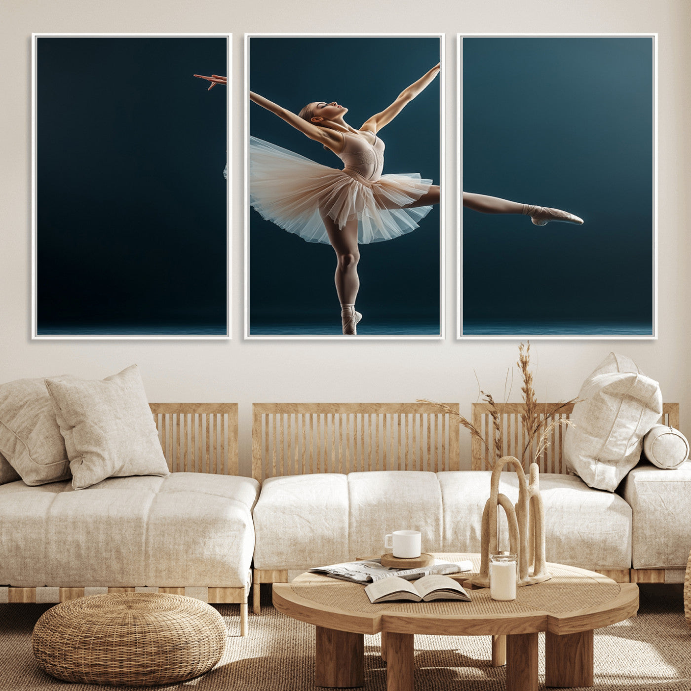 An elegant ballerina captured mid-pose on pointe, radiating grace and strength in a perfectly lit studio setting, her tutu fanned out in delicate symmetry.
