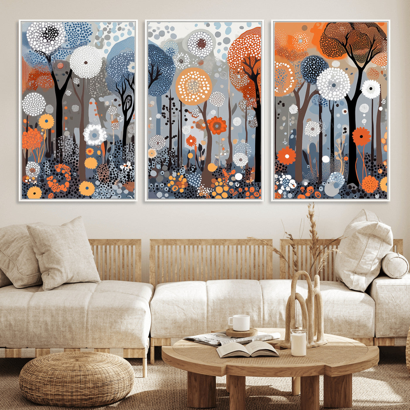 MGV-FC-60X30-3P - Abstract Winter Landscape Canvas Wall Art Print - Large Colorful Nature Wall Decor