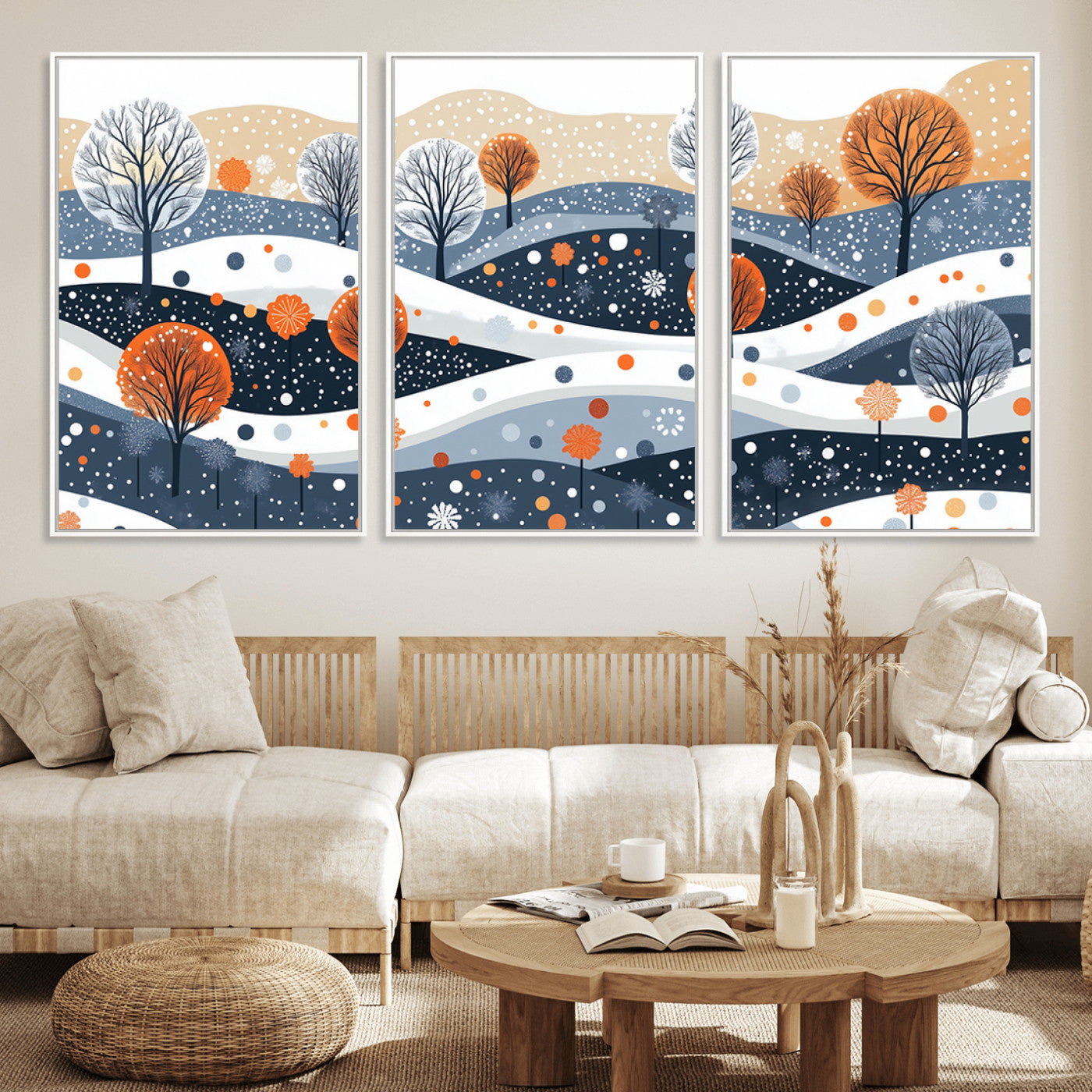 MGV-FC-60X30-3P - Abstract Winter Landscape Canvas Wall Art Print -  Large Colorful Nature Wall Decor