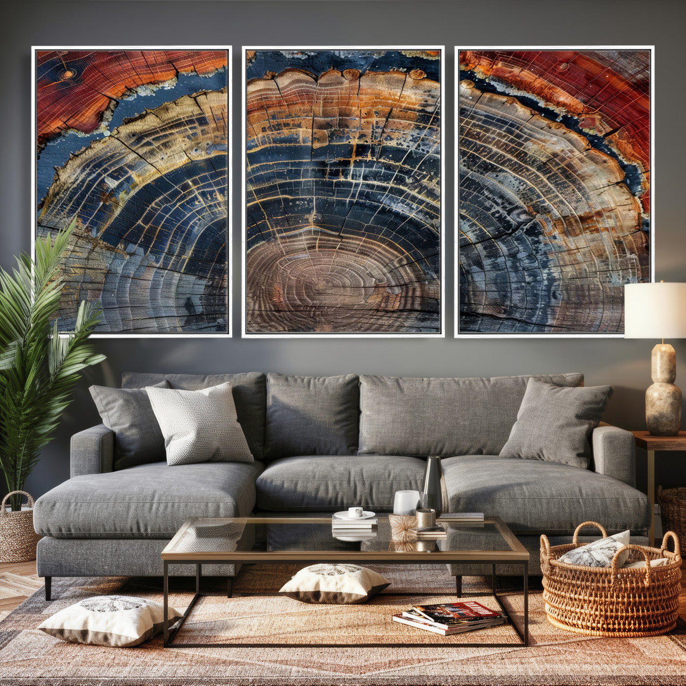 63519-MGV-CV-36X24 - Abstract Tree Ring Wall Art Canvas Print – Colorful Framed Minimalist Nature Tree Rings Home Artwork for Home and Office Decor