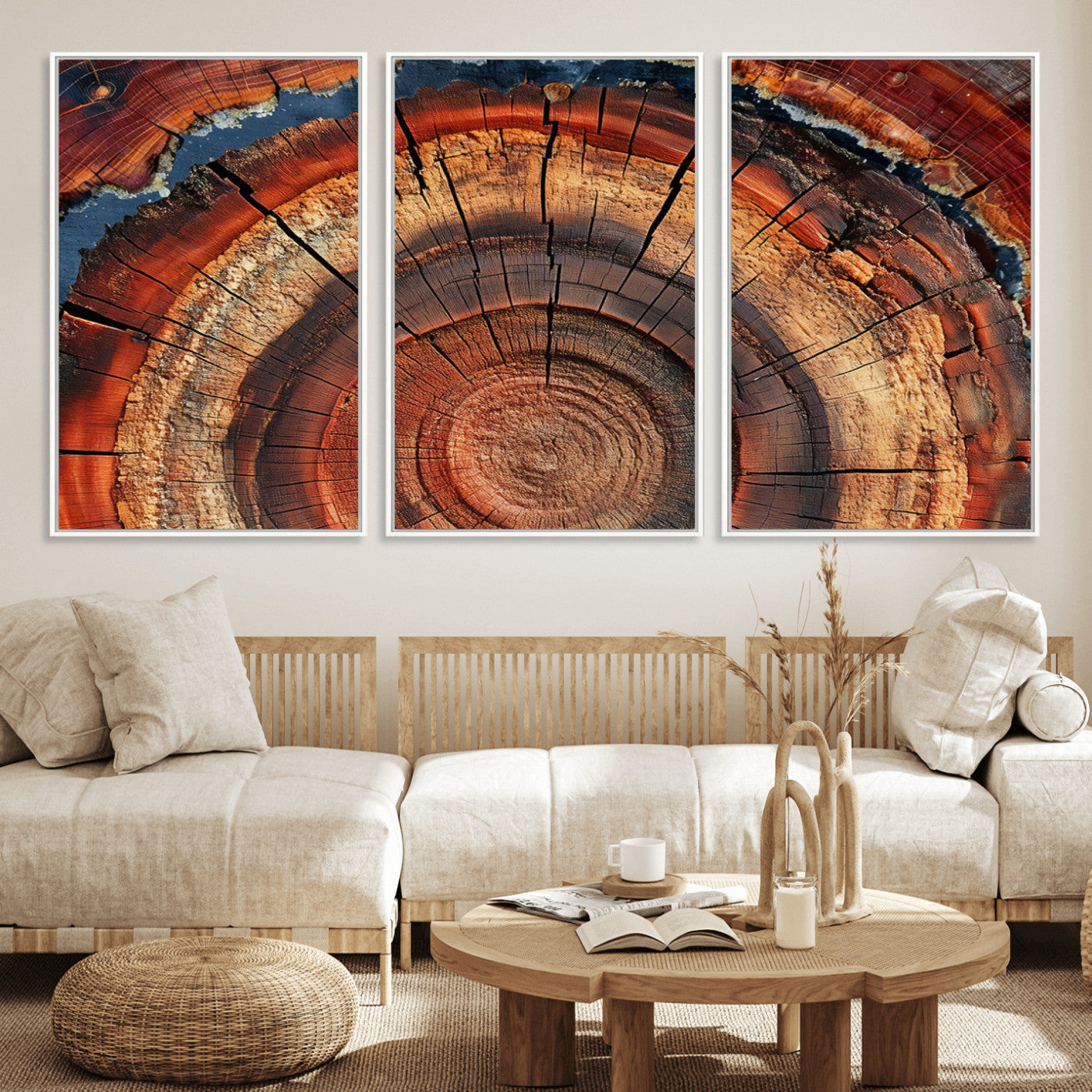 MGV-FC-60X30-3P - Abstract Tree Ring Art, Colorful Tree Ring Wall Decor, Minimalist Home Canvas Art, Modern Farmhouse