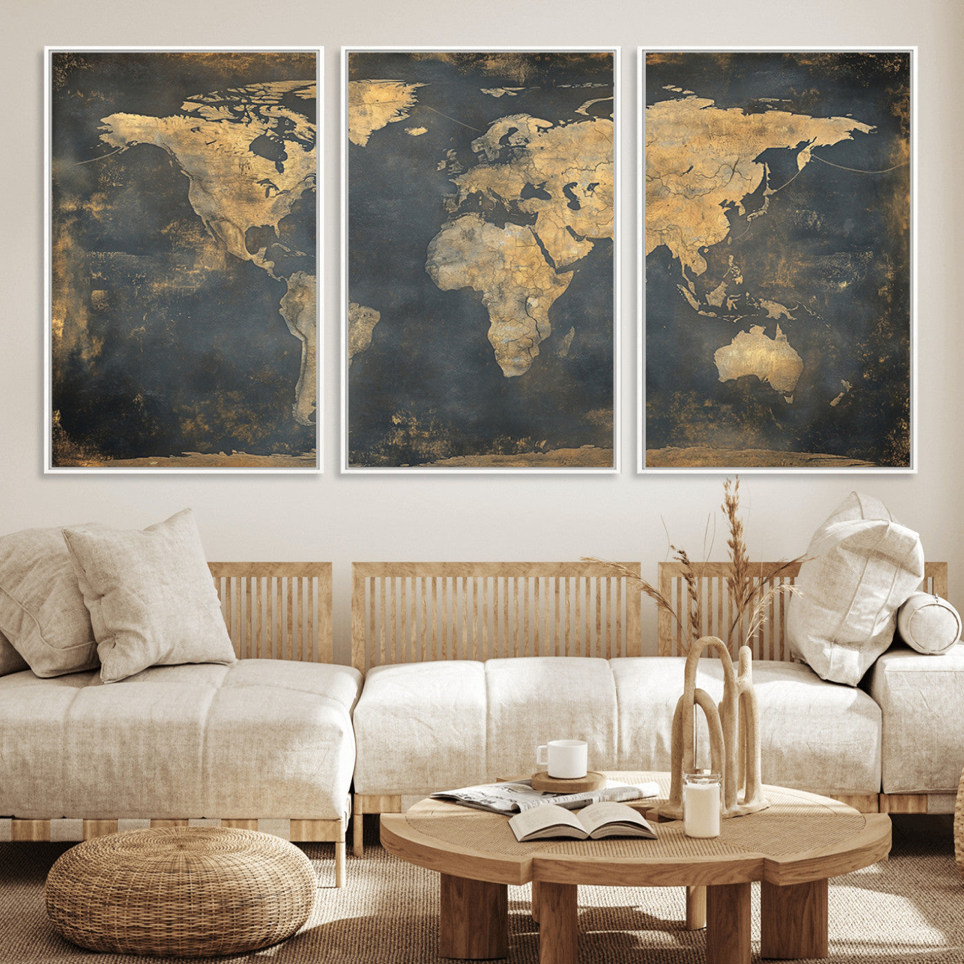 MGV-FC-60X30-3P - Push Pin World Map Canvas Print – Framed Wall Art for Couples to Track Their Travels – Anniversary