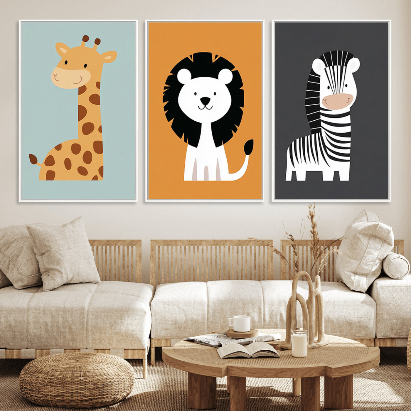 MGV-FC-60X30-3P - Boho Jungle Animal Nursery Wall Art Prints - Safari Decor in Earth Tones for Modern and Stylish