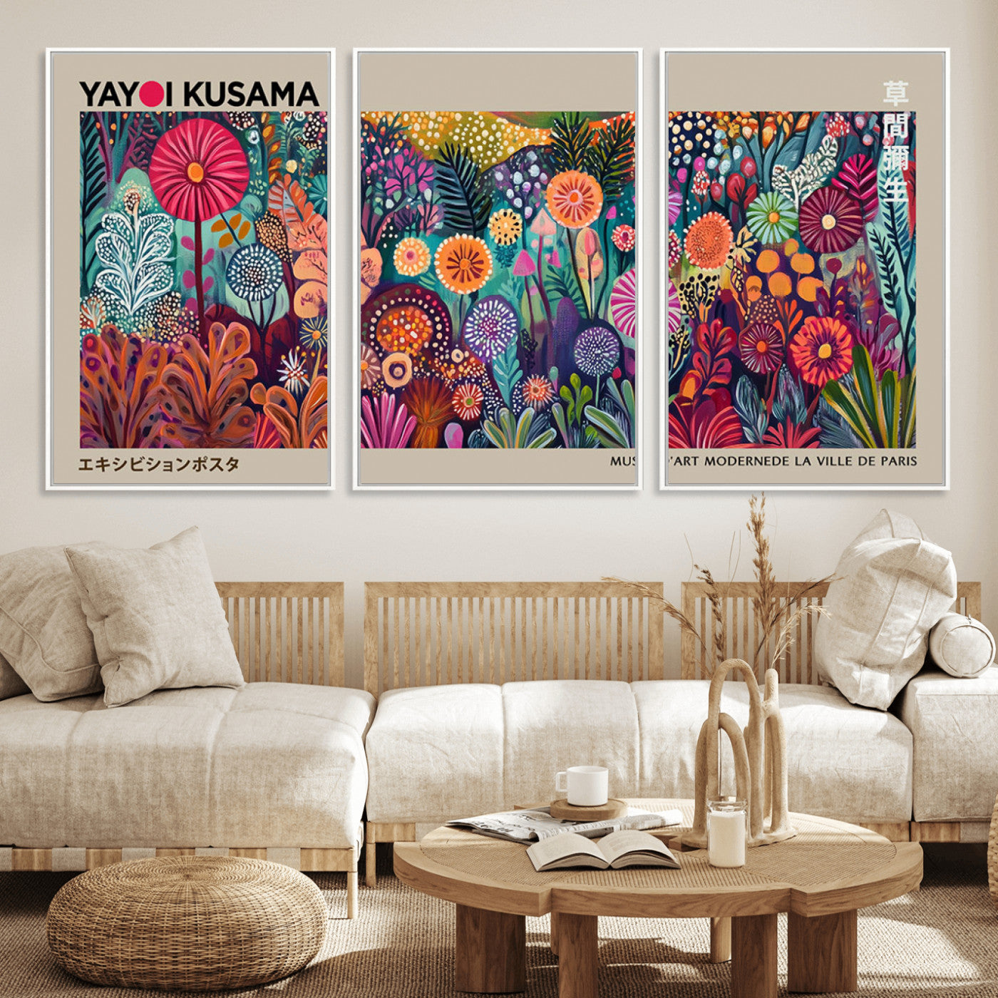 MGV-FC-60X30-3P - Yayoi Kusama Wall Art Canvas Print, Abstract Art, Large Yayoi Kusama Framed Wall Art Print, Japanese