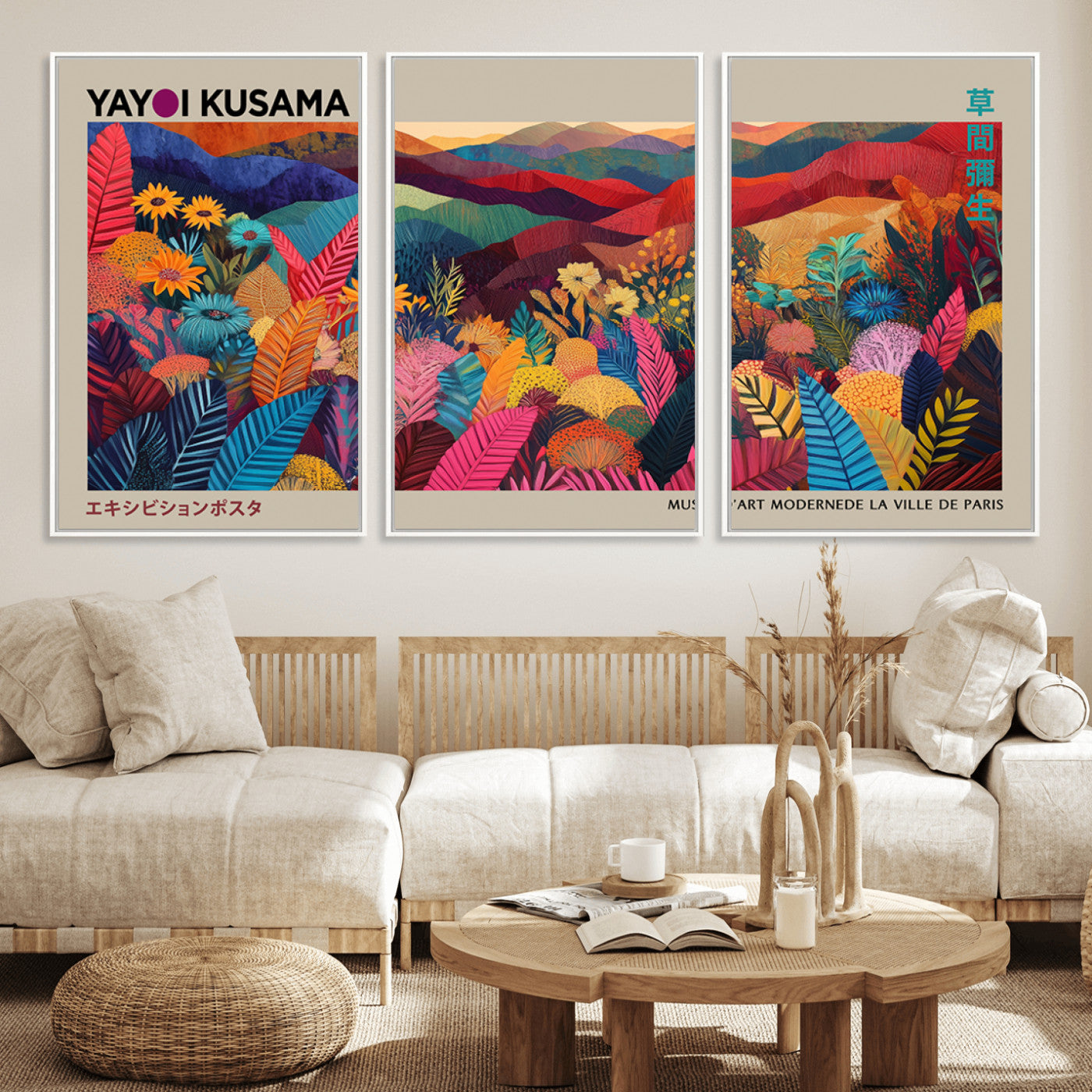 MGV-FC-60X30-3P - Yayoi Kusama Wall Art Canvas Print, Abstract Art, Large Yayoi Kusama Framed Print, Japanese Wabi