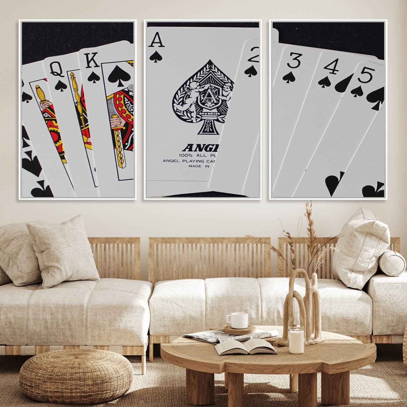 MGV-FC-60X30-3P - Poker Wall Art - Playing Cards Canvas Wall Art Print - Ace of Spades and Royal Flush Design, Perfect