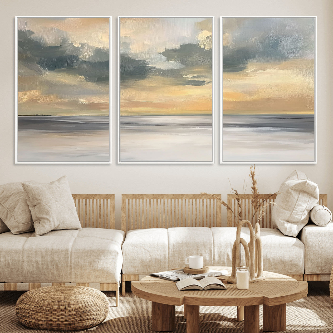 MGV-FC-60X30-3P - Modern Coastal Artwork with Vibrant Abstract Ocean Waves Wall Art Canvas Print for Contemporary