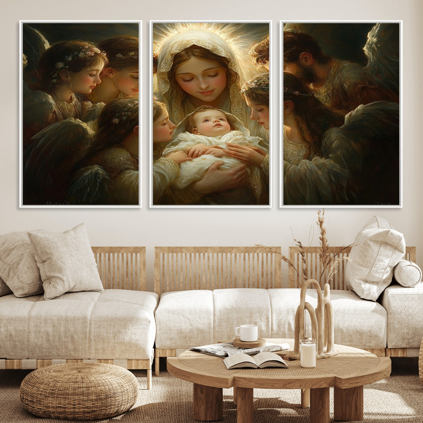 MGV-FC-60X30-3P - Mary Jesus Canvas Wall Art Print - Madonna and Child with Apostles Art Print - Classic Christian