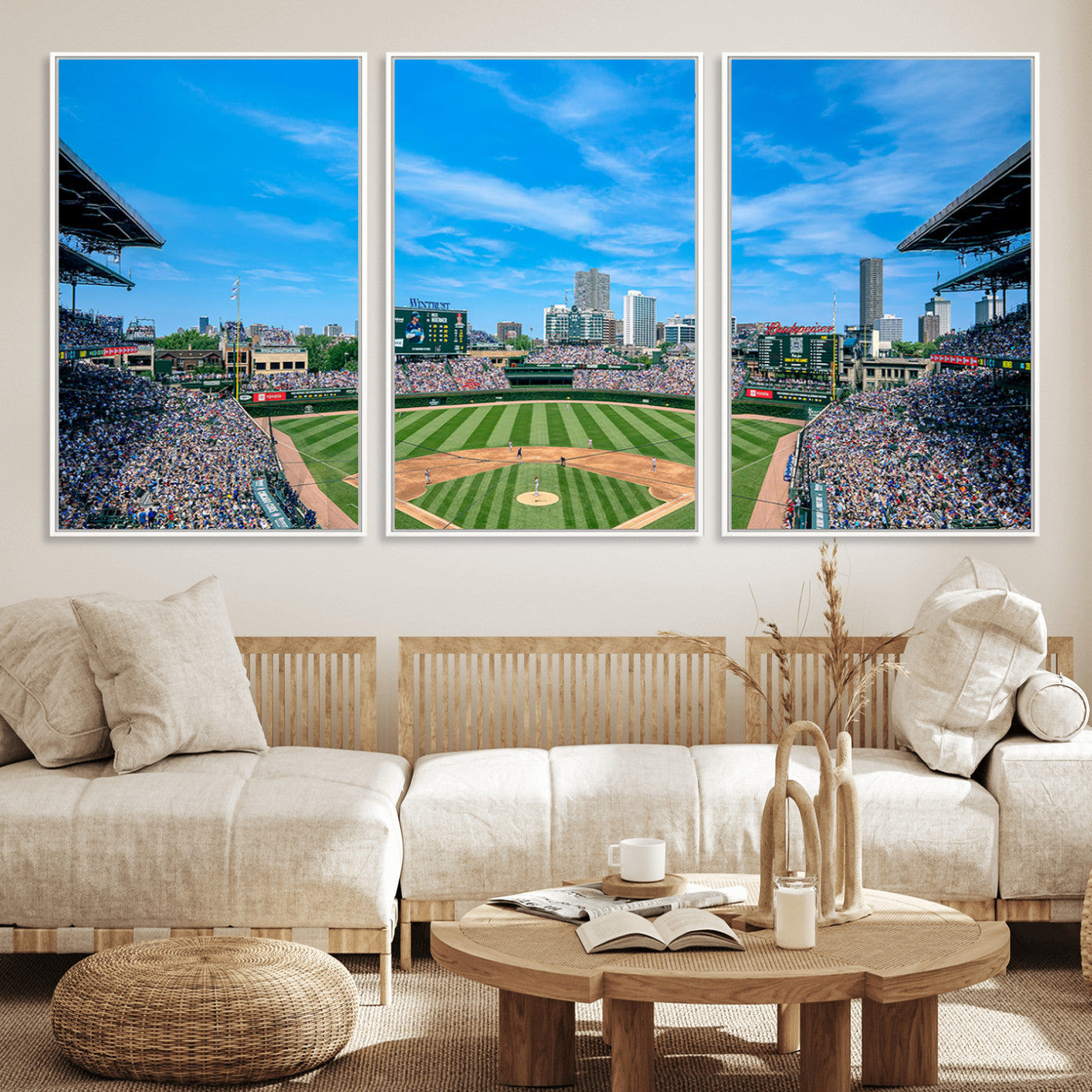 MGV-FC-60X30-3P - Wrigley Field Chicago Cubs Panoramic Art Multi Piece Canvas - Iconic Baseball Stadium Print for