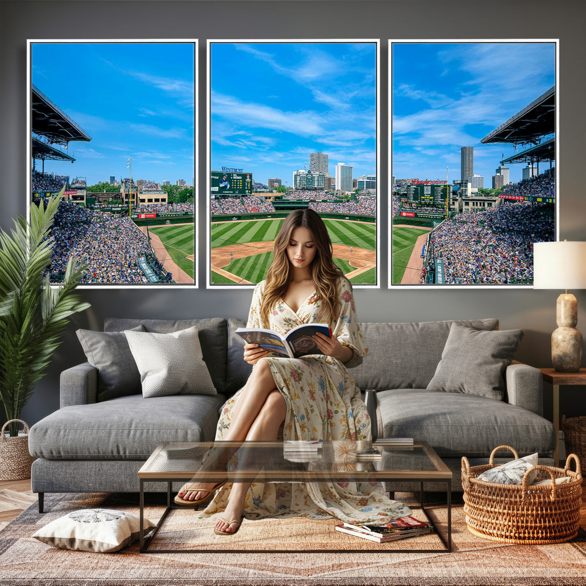 32373-MGV-CV-36X24 - Wrigley Field Chicago Cubs Panoramic Art Multi-Piece Canvas