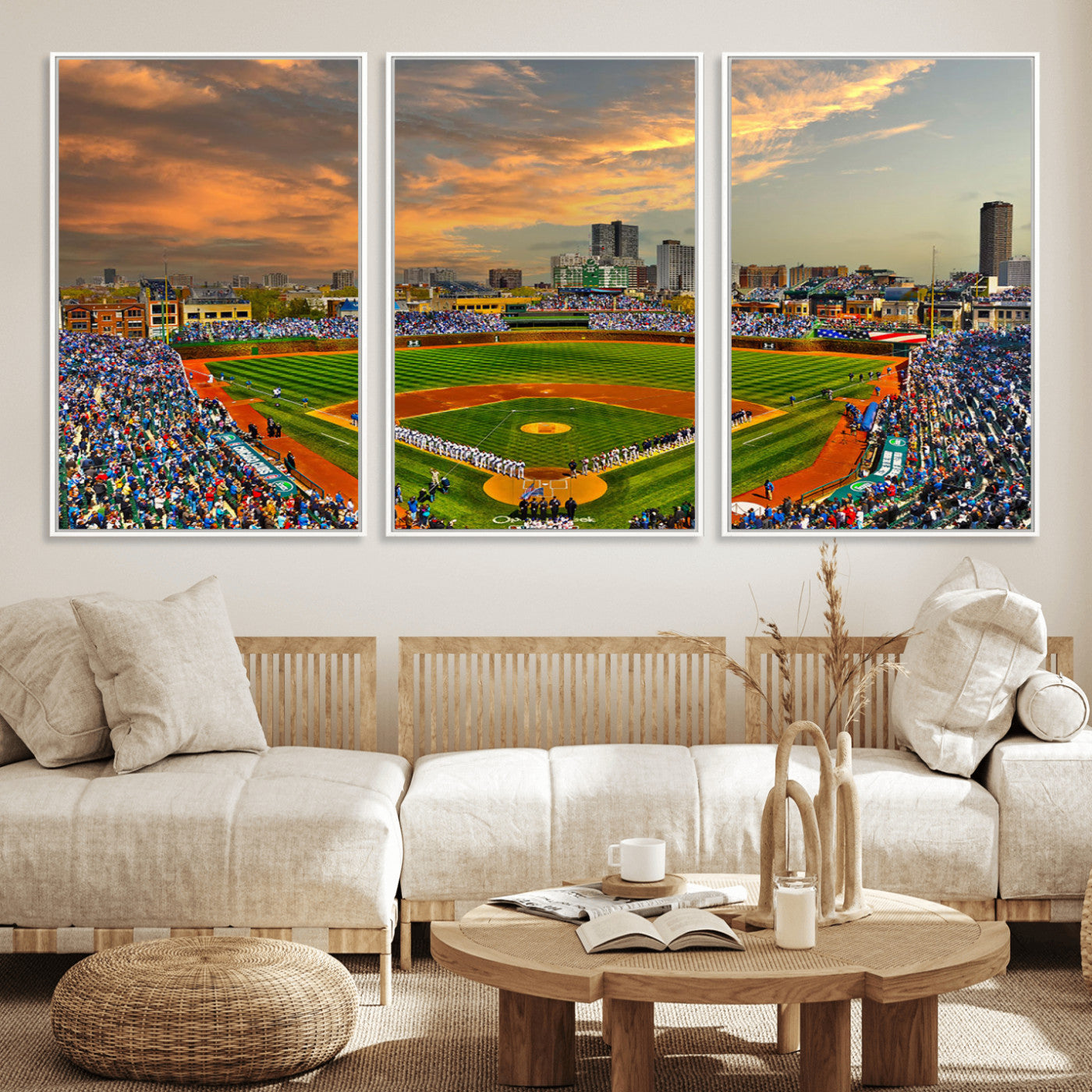 MGV-FC-60X30-3P - Chicago Wrigley Field Canvas Wall Art - Iconic Baseball Stadium Art Print - Wrigley Field Chicago