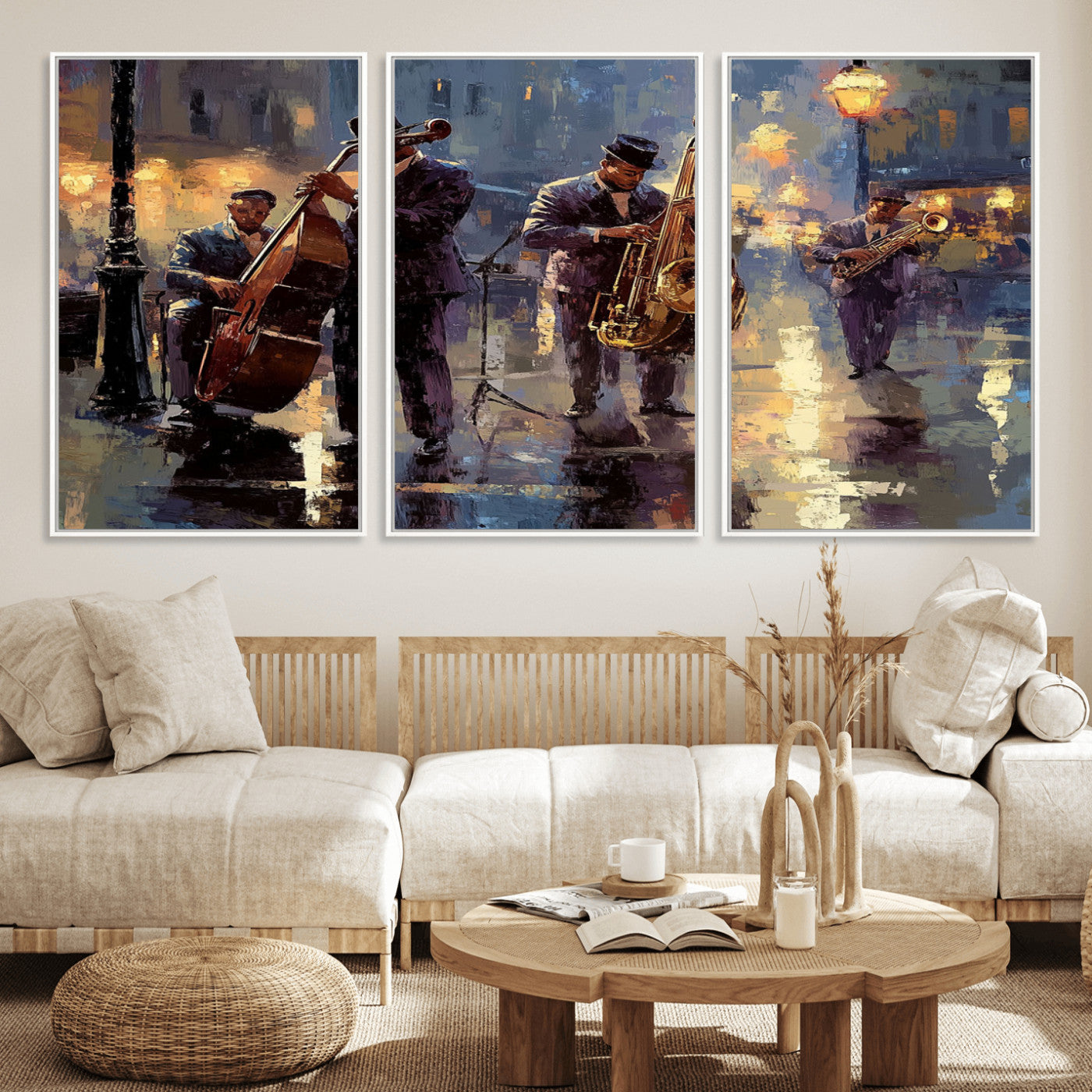 MGV-FC-60X30-3P - Afro Abstract Jazz Music Canvas Print - African American Wall Art - Colorful Framed Afro Abstract