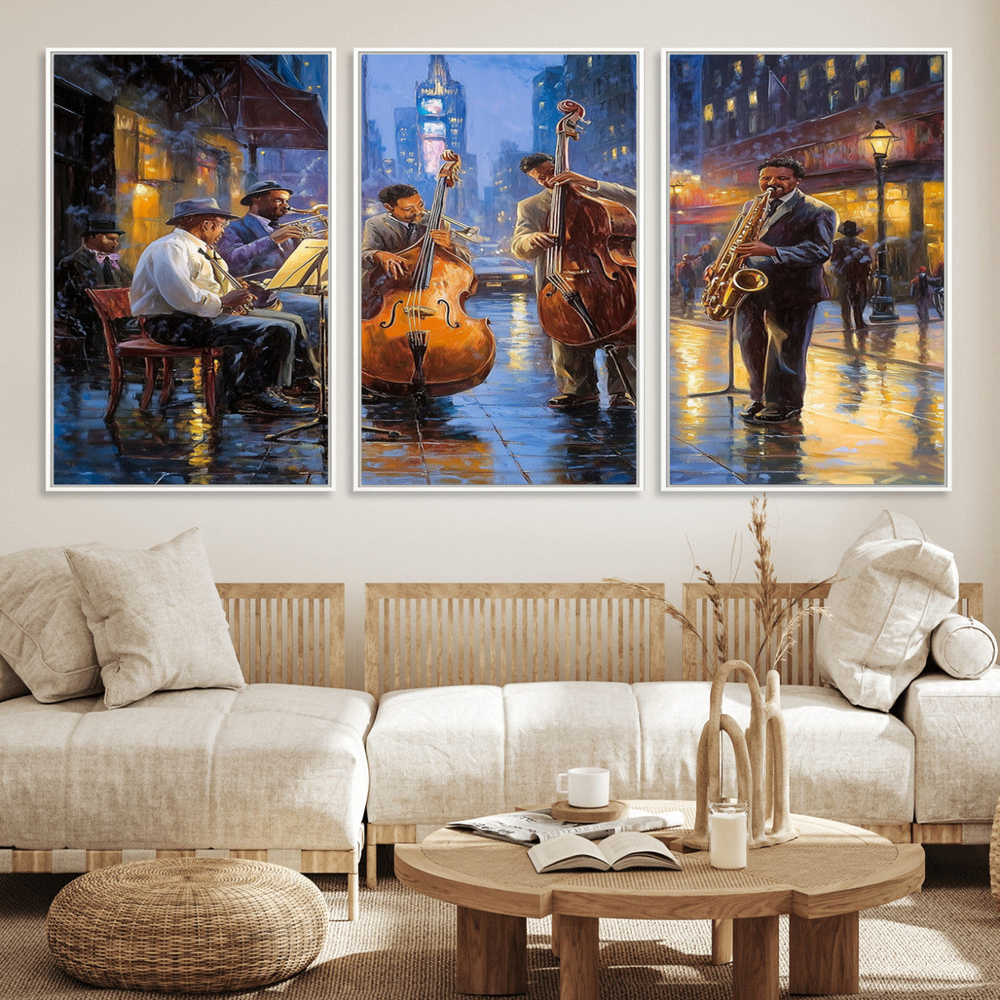 MGV-FC-60X30-3P - Colorful Jazz Wall Art - African American Music Canvas Print - Framed Abstract Music Poster for Home
