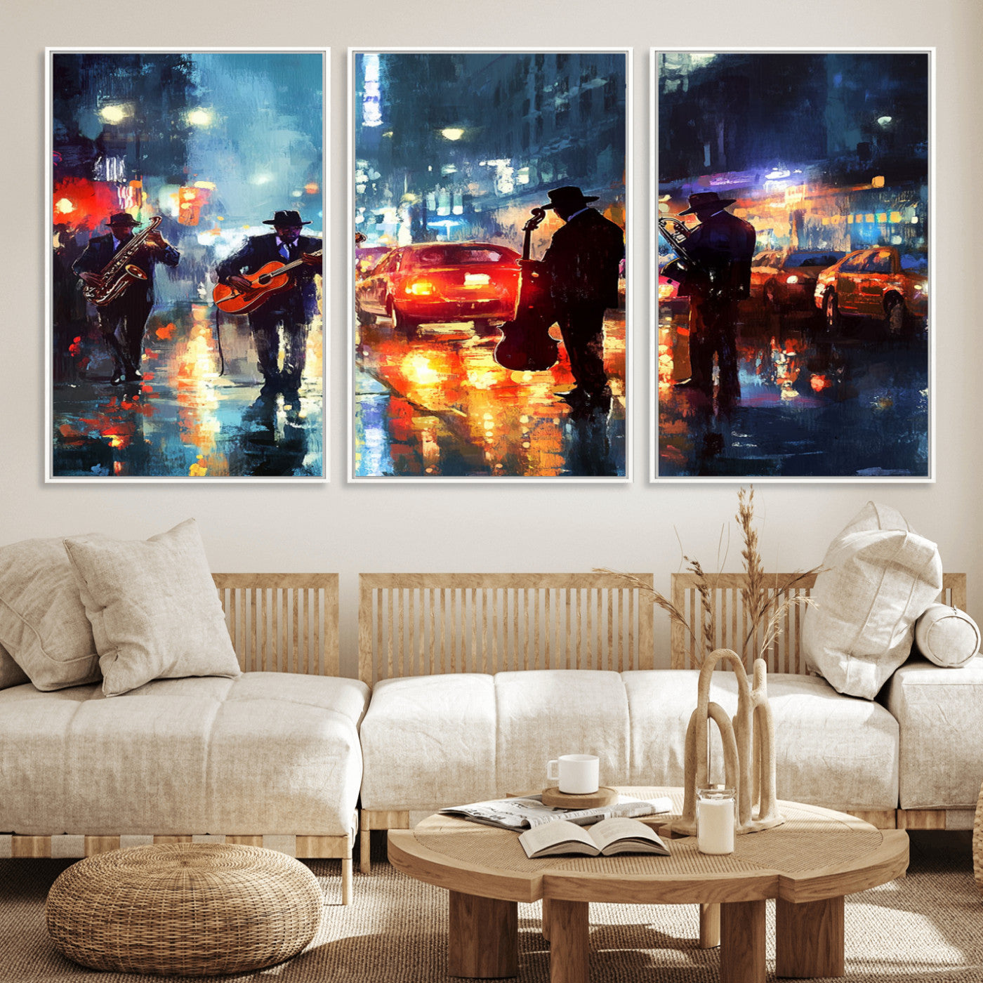 MGV-FC-60X30-3P - African American Jazz Canvas - Abstract Music Wall Art Print - Abstract Jazz Wall Art Framed Prints