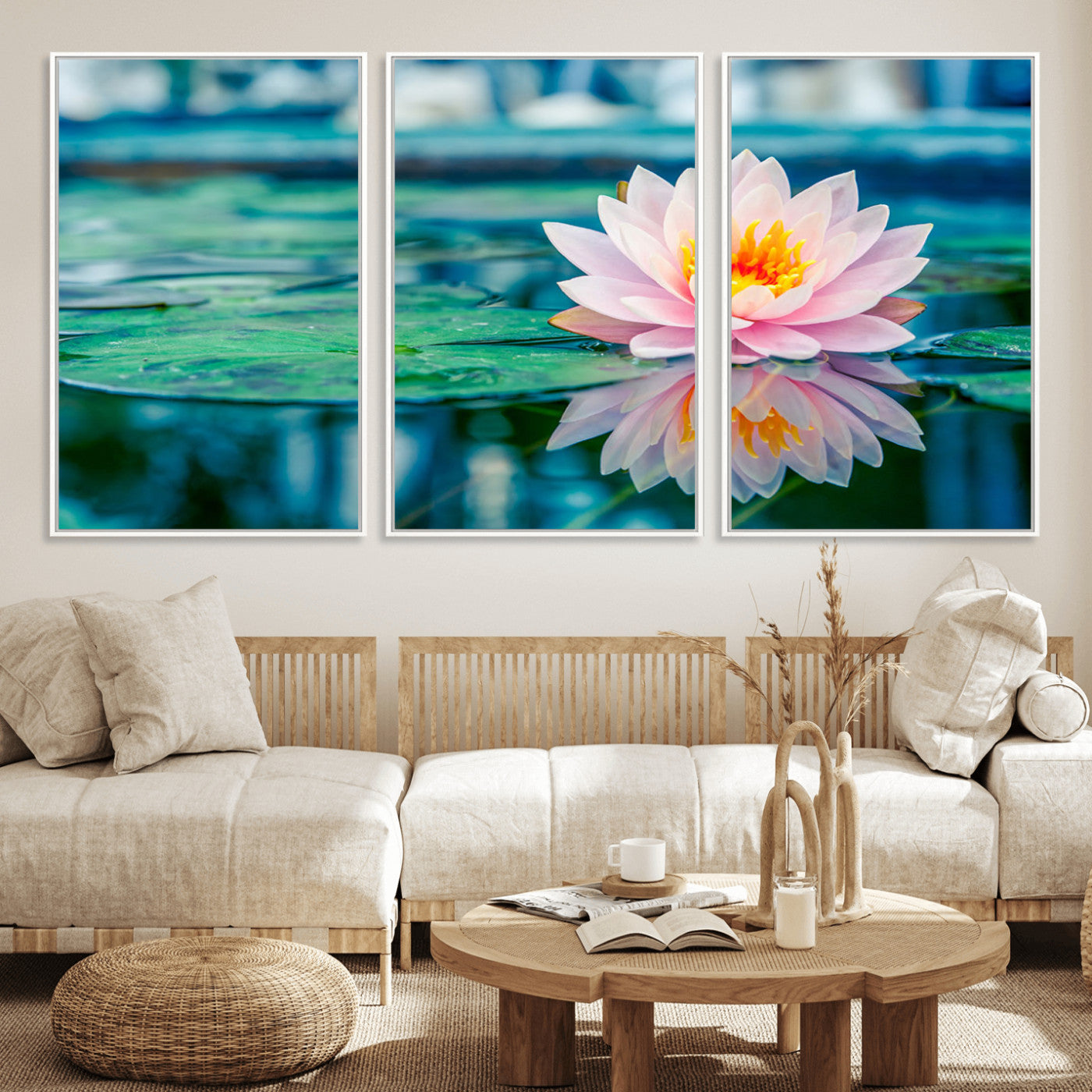 MGV-FC-60X30-3P - Lotus Flower Wall Art Canvas Print, Water Lily Large Wall Art Canvas Print for Yoga Room Decor,