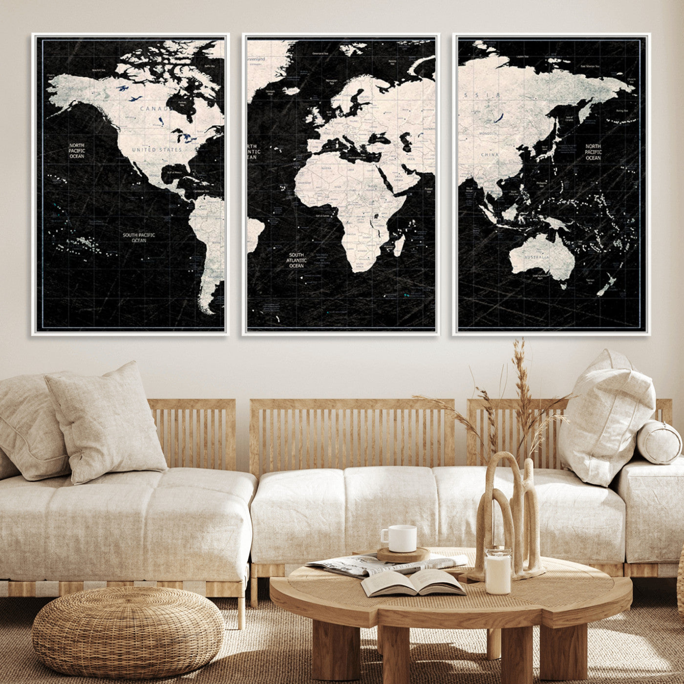 MGV-FC-60X30-3P - Push Pin World Map Canvas Print – Framed Wall Art for Couples to Track Their Travels – Anniversary