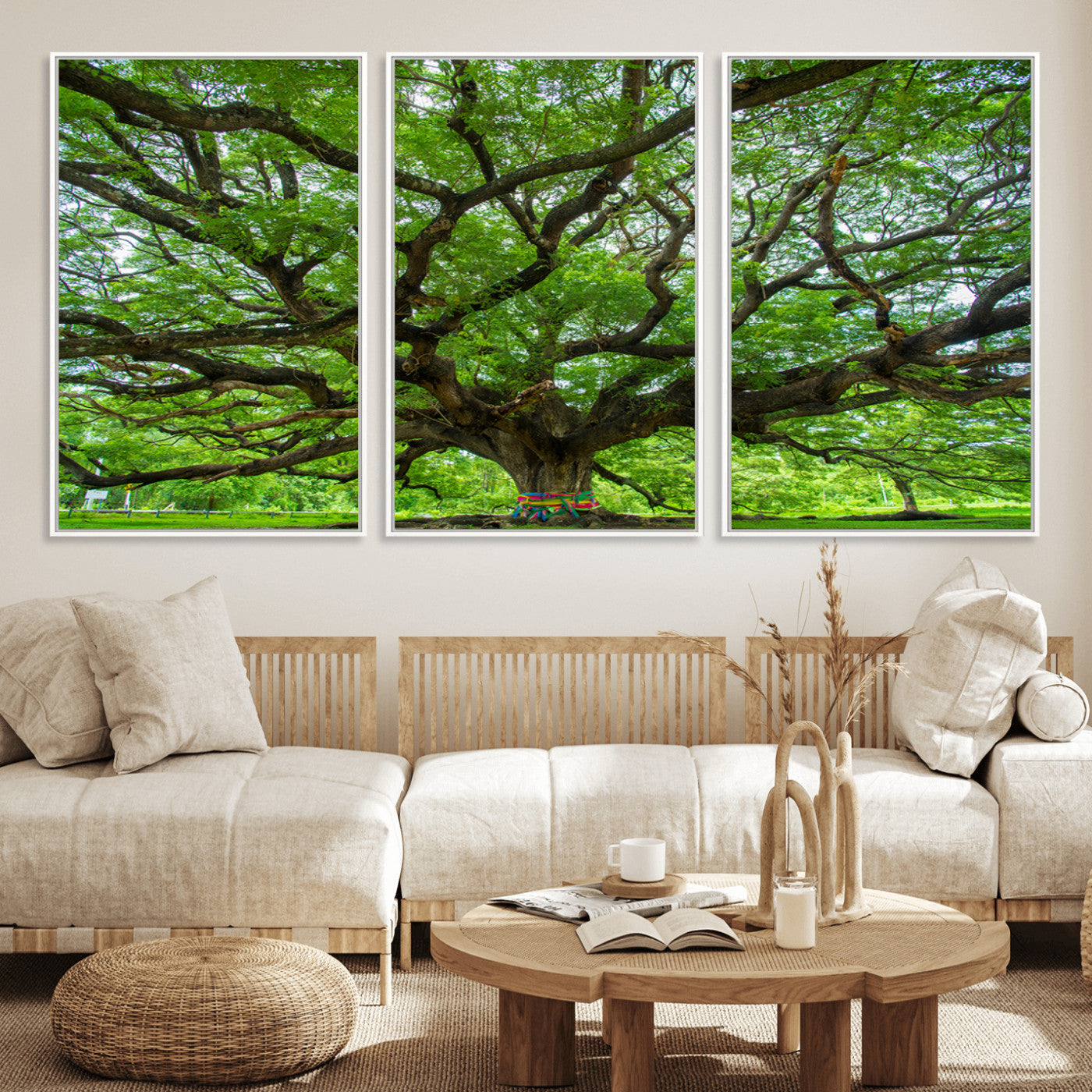 MGV-FC-60X30-3P - Oak Tree Wall Art Print, Forest Canvas Wall Art for Home and Office, Framed Angel Oak Tree Canvas